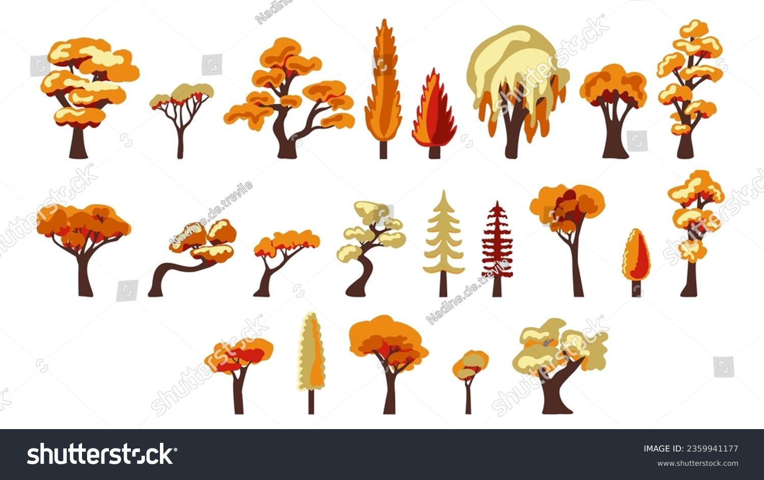 SVG of Set of 22 autumn trees, elements of urban infrastructure, and city parks. svg