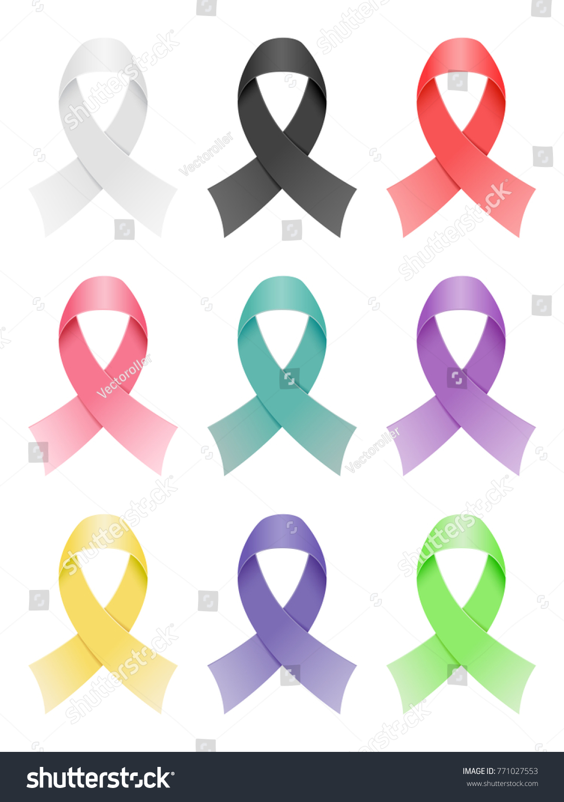 Set Awareness Ribbons Icons Vector Illustration Stock Vector (royalty 