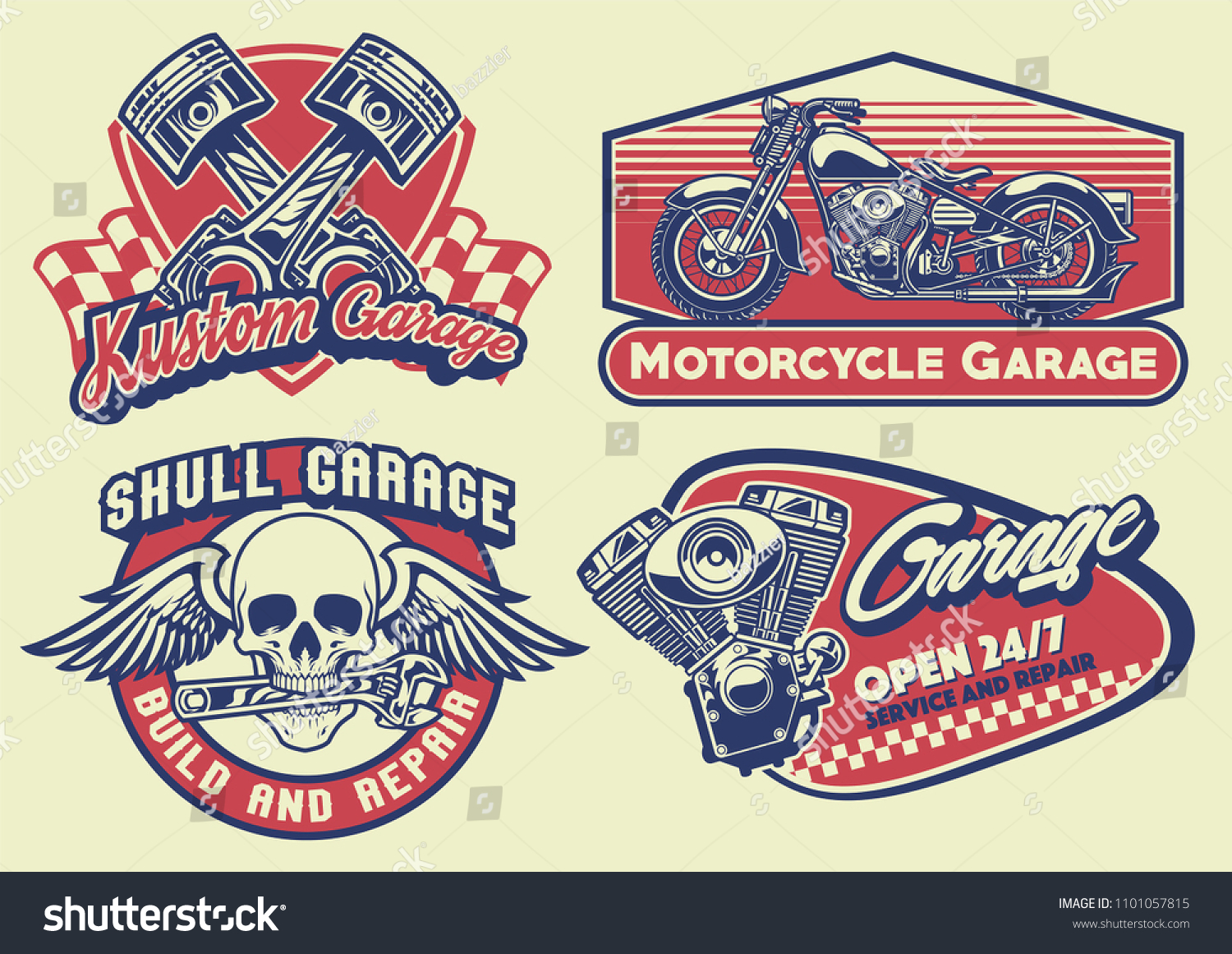 Set Bagde Design Vintage Motorcycle Stock Vector (Royalty Free) 1101057815