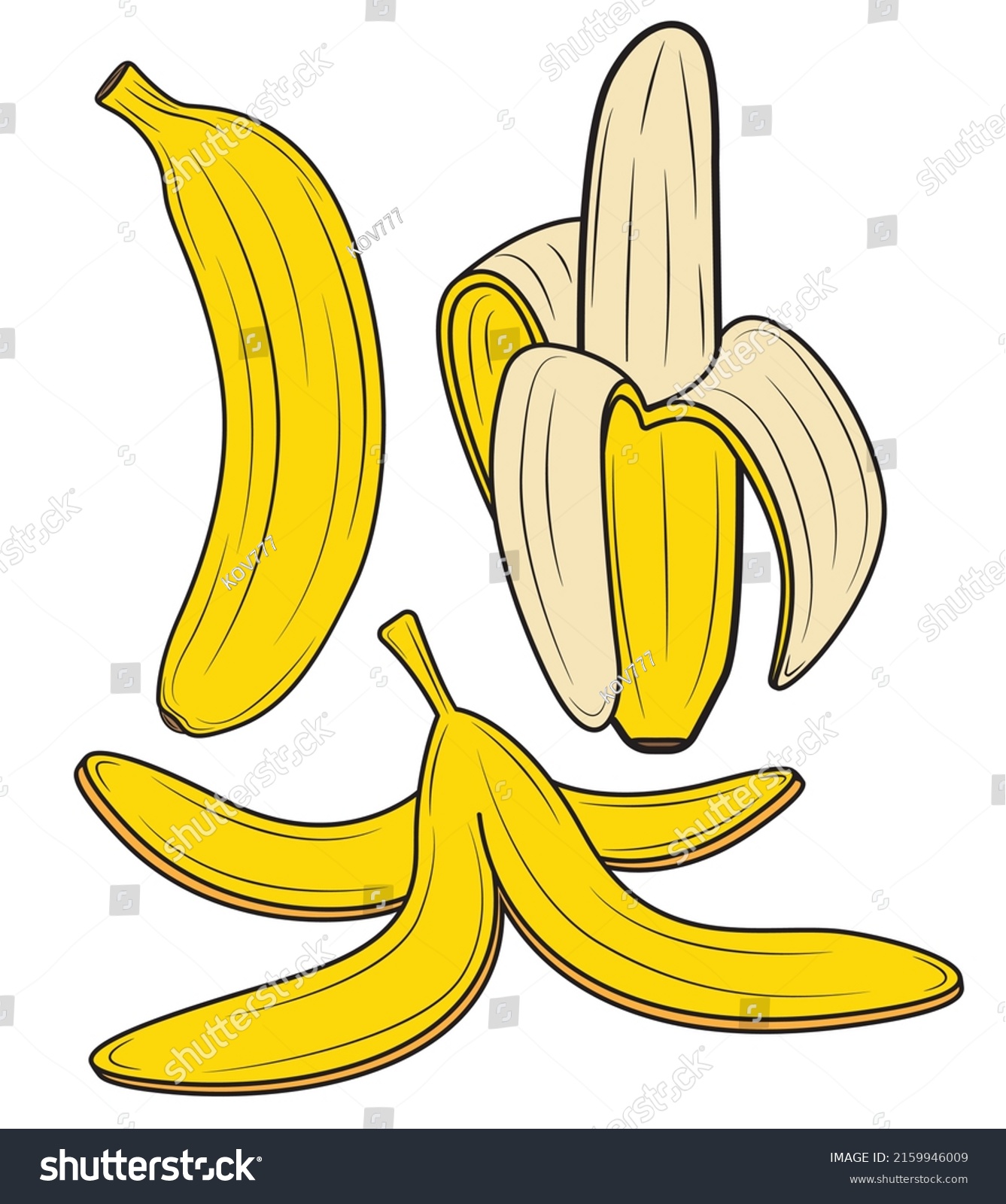 Set Bananas Whole Sliced Bunch Clipart Stock Vector (Royalty Free ...