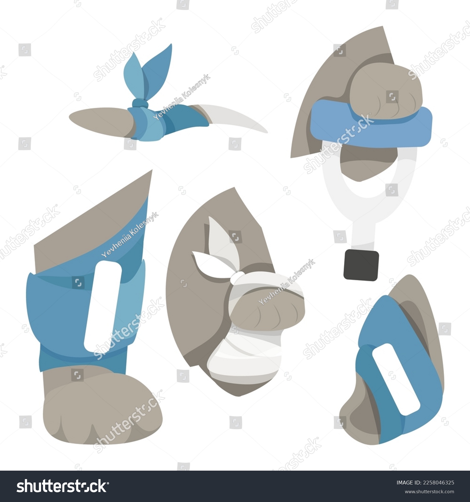 SVG of Set of bandaged paw, tail, ear of an animal svg