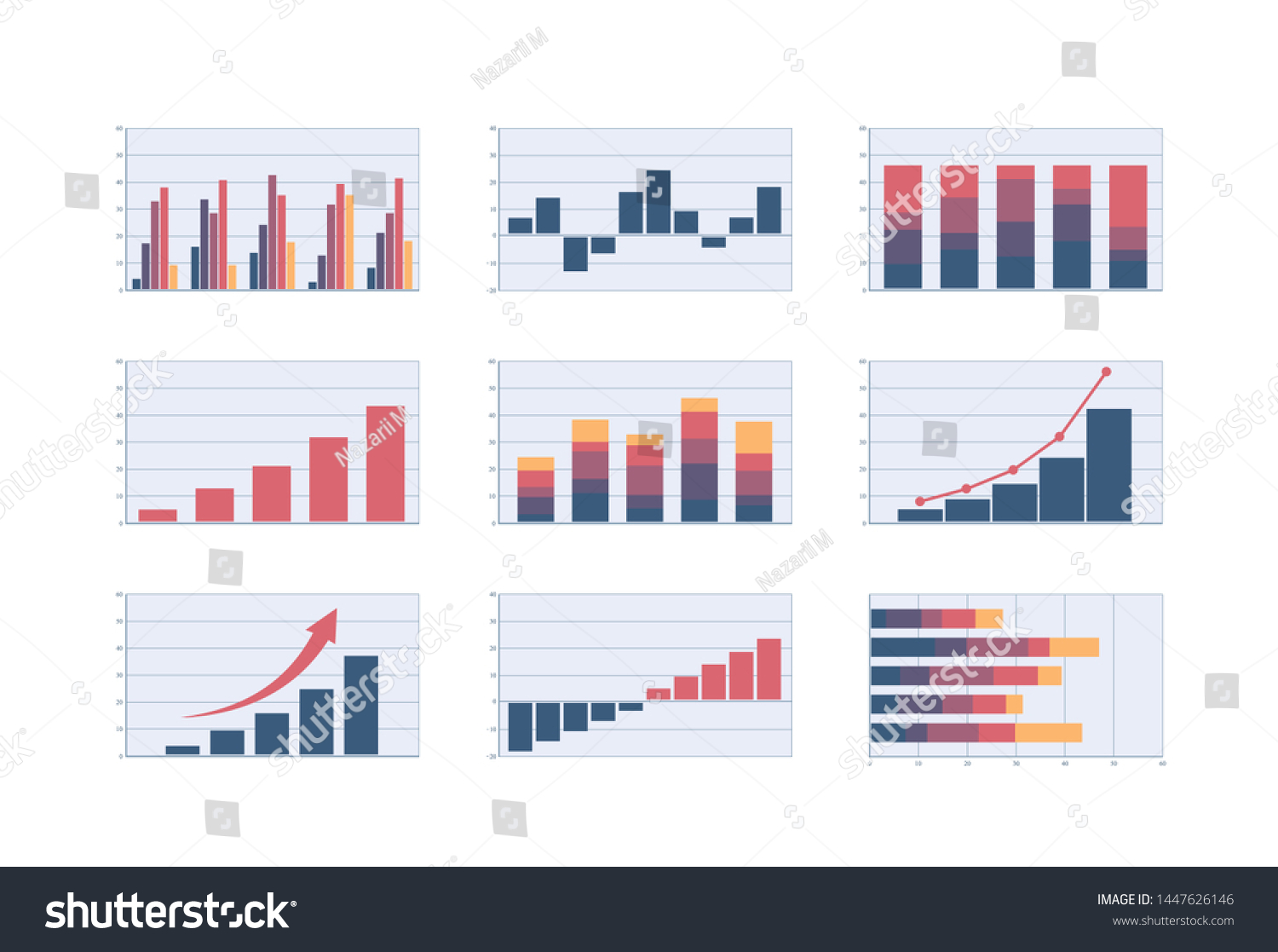 Set Bar Charts Vector Color Business Stock Vector (Royalty Free