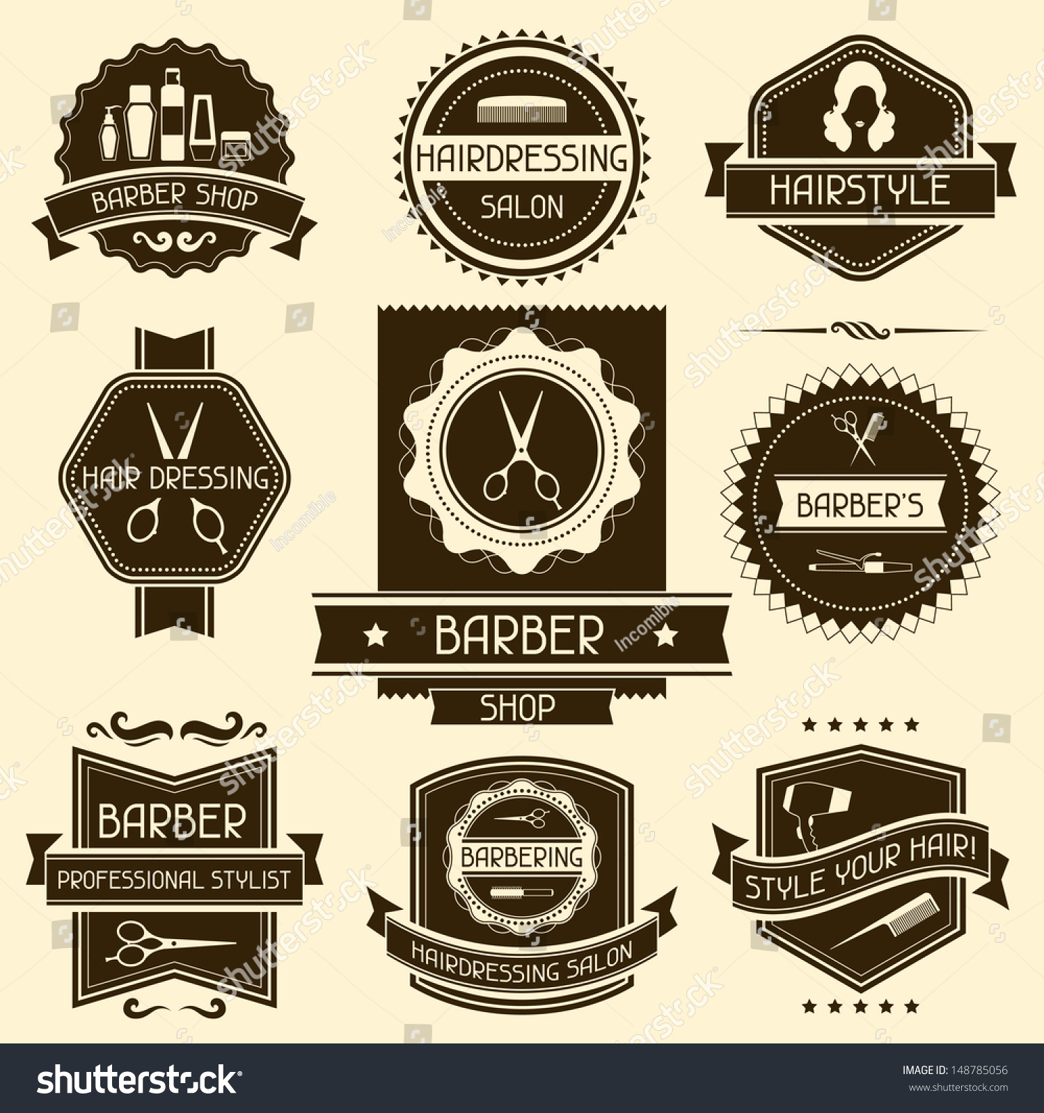 Set Barber Shop Badges In Retro Style Stock Vector