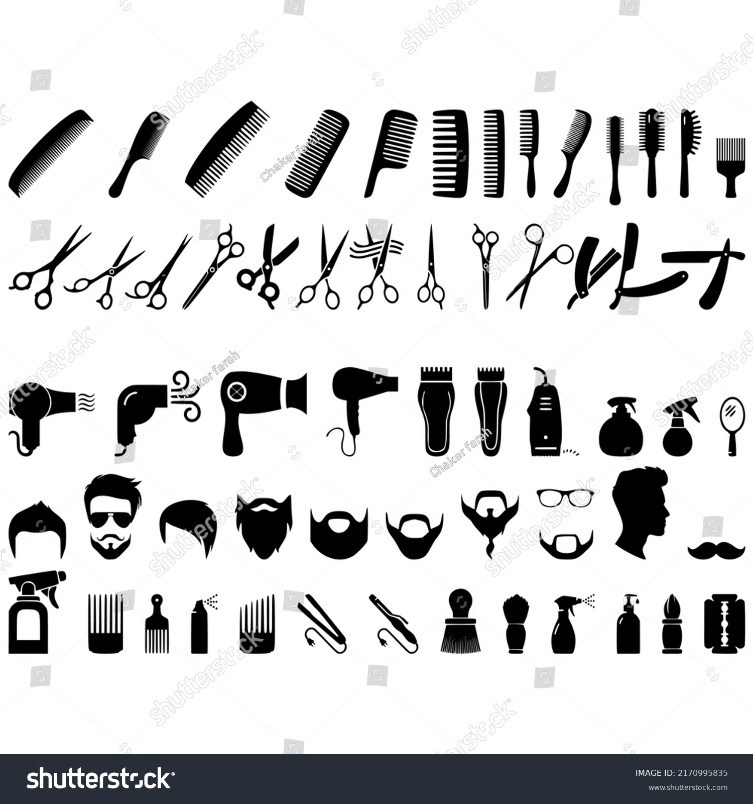 Set Barber Tools Black Silhouettes Various Stock Vector (Royalty Free ...