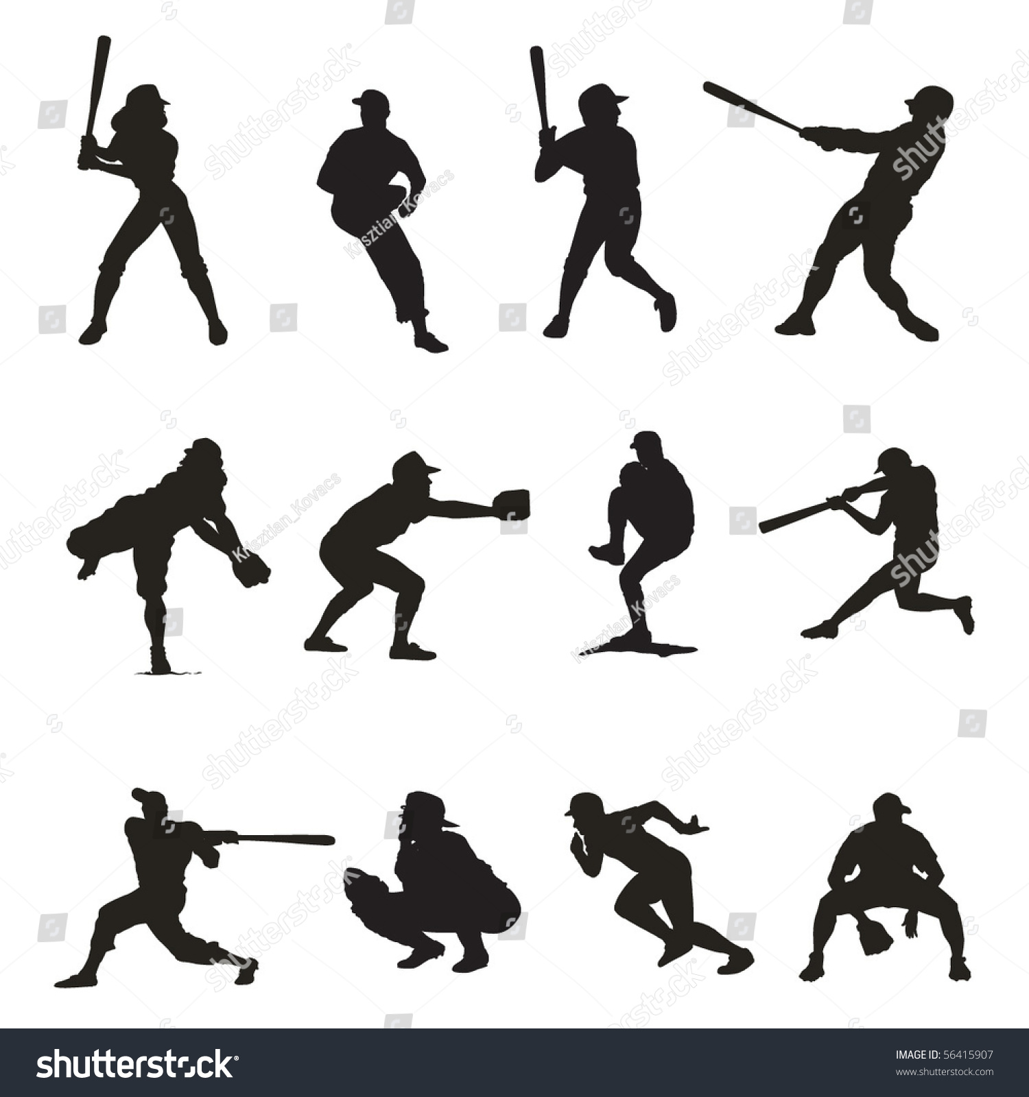 Set Of Baseball Player Silhouettes Stock Vector 56415907 Shutterstock