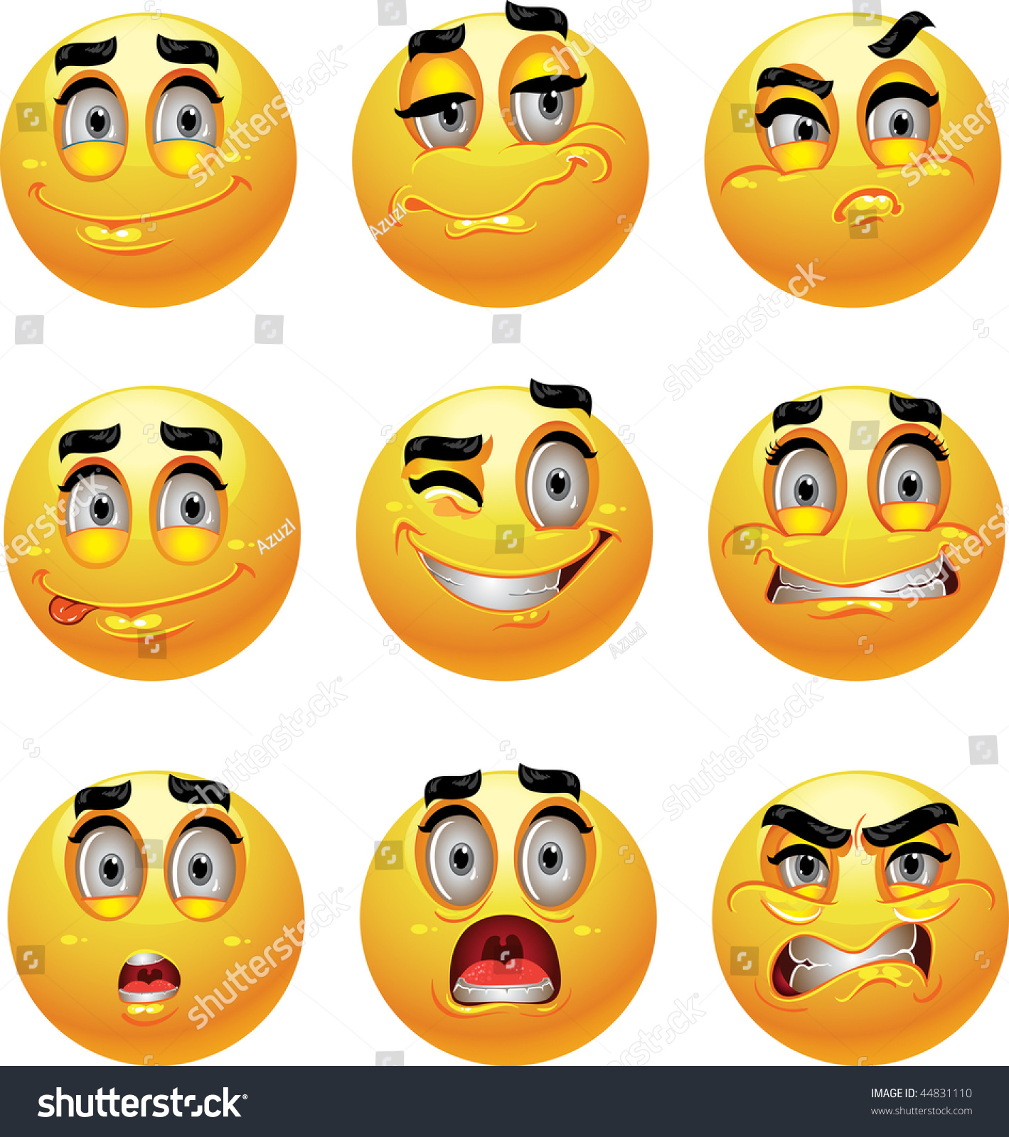 Set Of Batch From 9 Emotion Smiles Stock Vector Illustration 44831110 ...