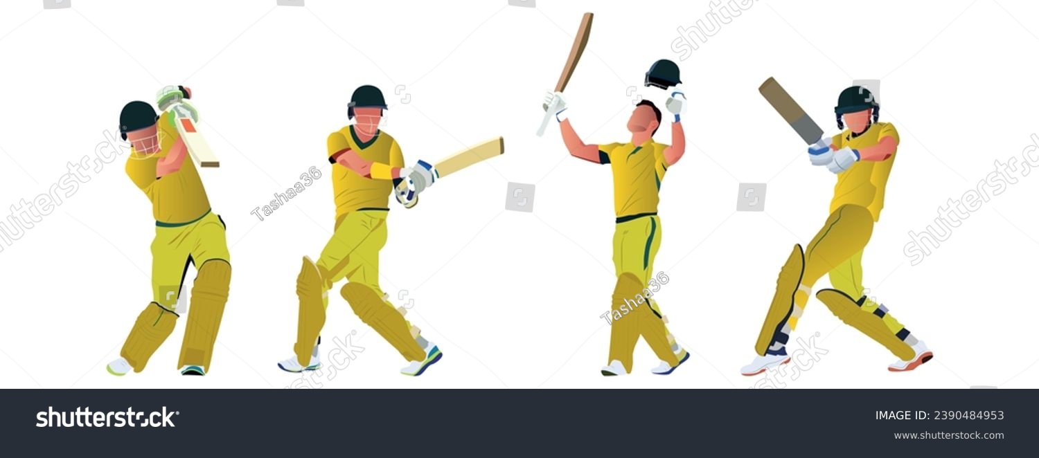 SVG of Set of batsmen playing cricket. Colorful illustration. svg