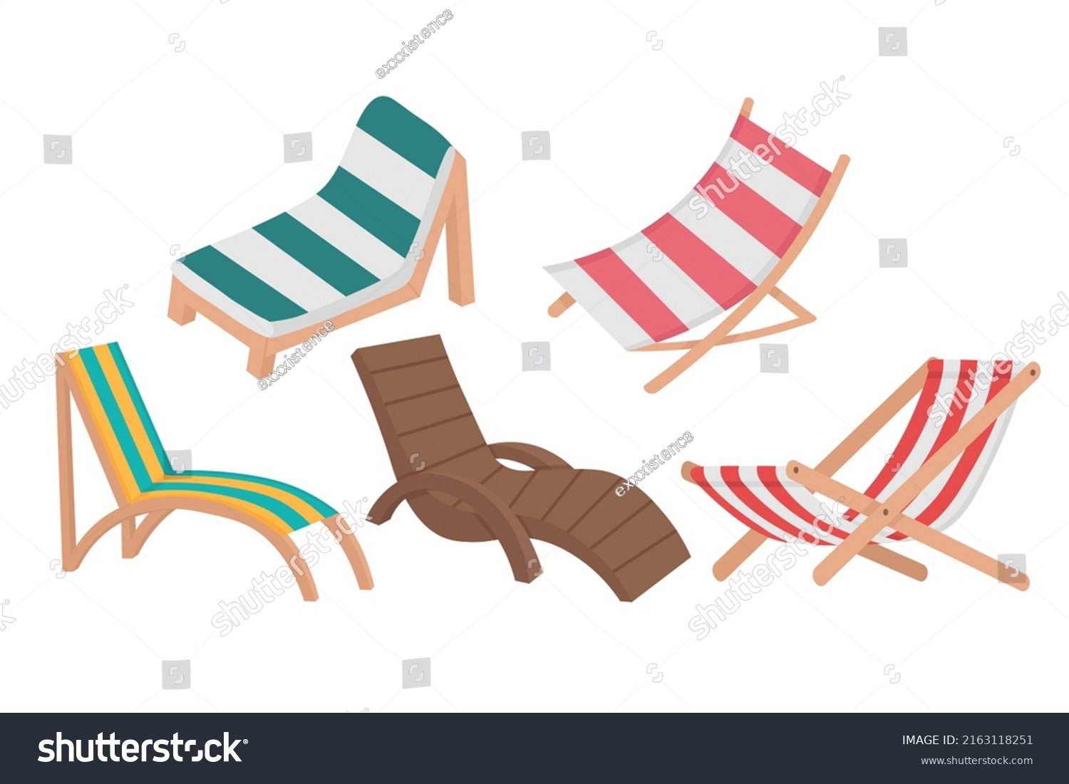 Set Beach Chairs Sunbathing Doodle Flat Stock Vector (Royalty Free ...