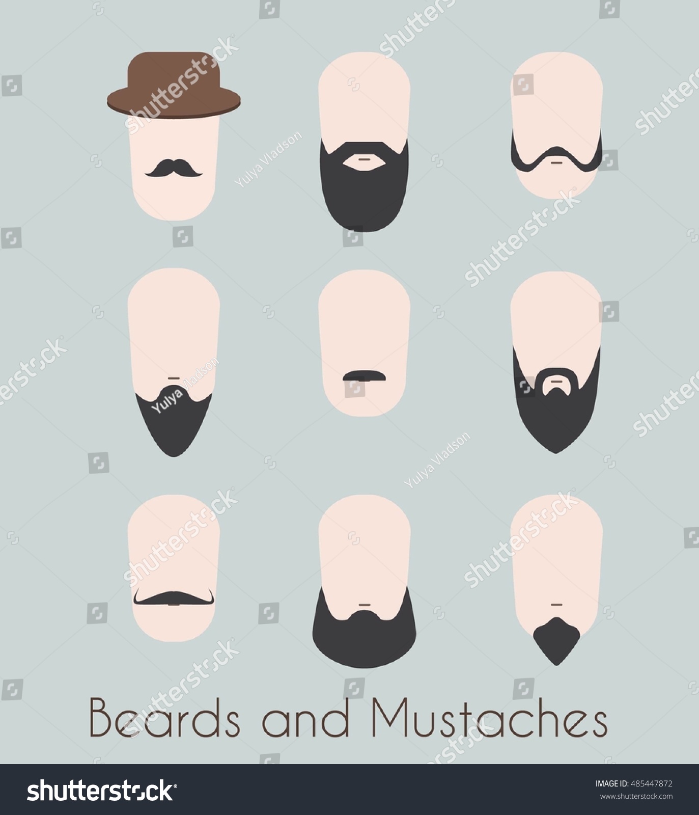 Set Beards Mustaches Minimalistic Vector Stock Vector 485447872 ...