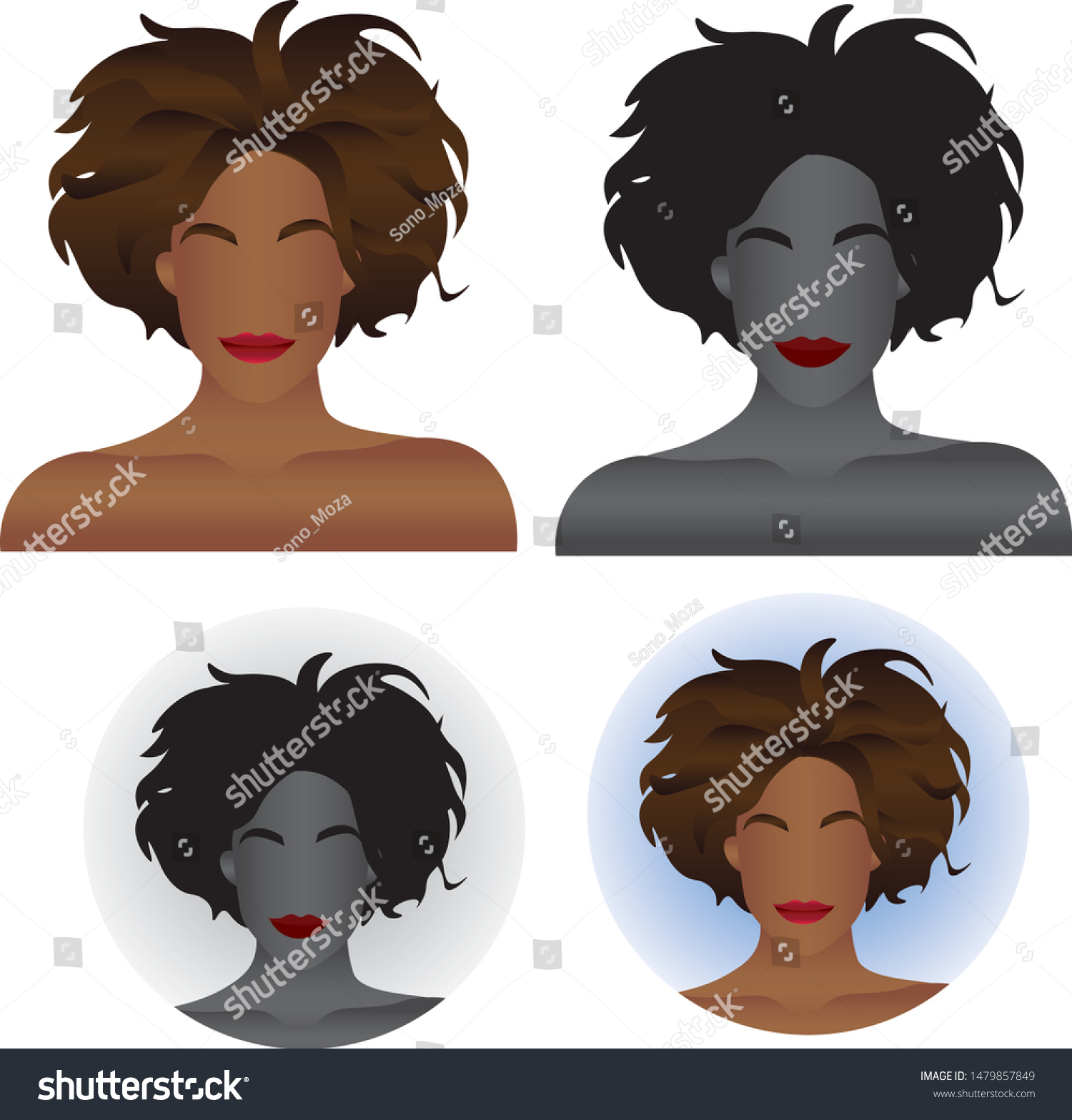 Set Beautiful Black Women Icons Vector Stock Vector Royalty Free