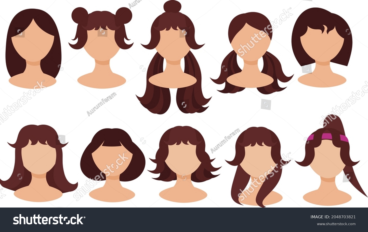 Set Beautiful Female Hairstyles Stock Vector Royalty Free 2048703821 Shutterstock 