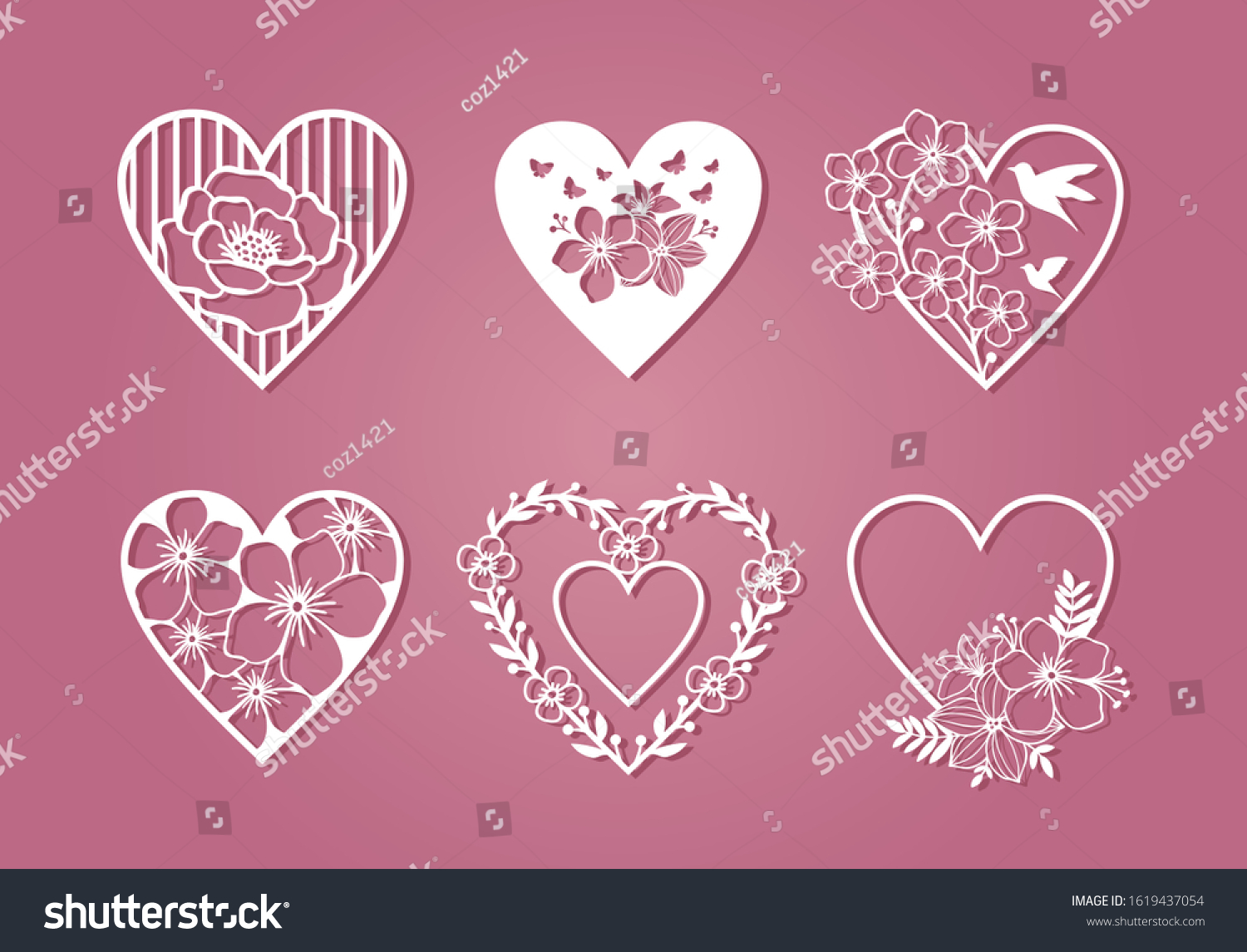 SVG of Set of beautiful monogram love with floral decoration svg