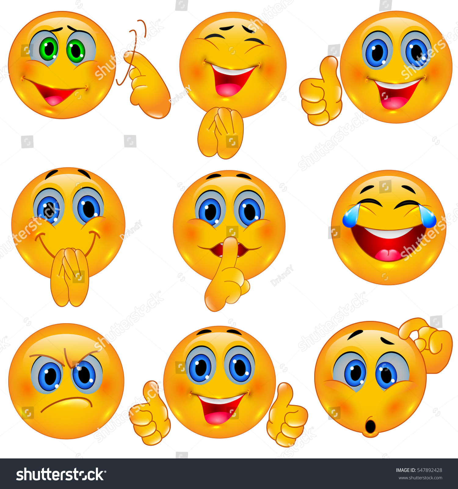 Set Beautiful Smiley Faces Emotional Icons Stock Vector 547892428 