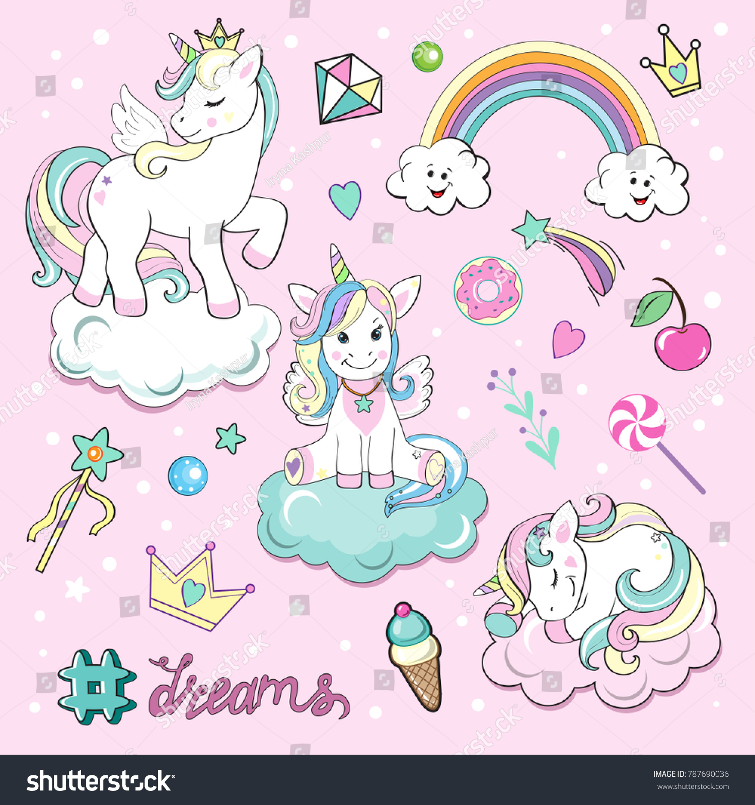 Set Beautiful Unicorns On Clouds Stock Vector (Royalty Free) 787690036 ...