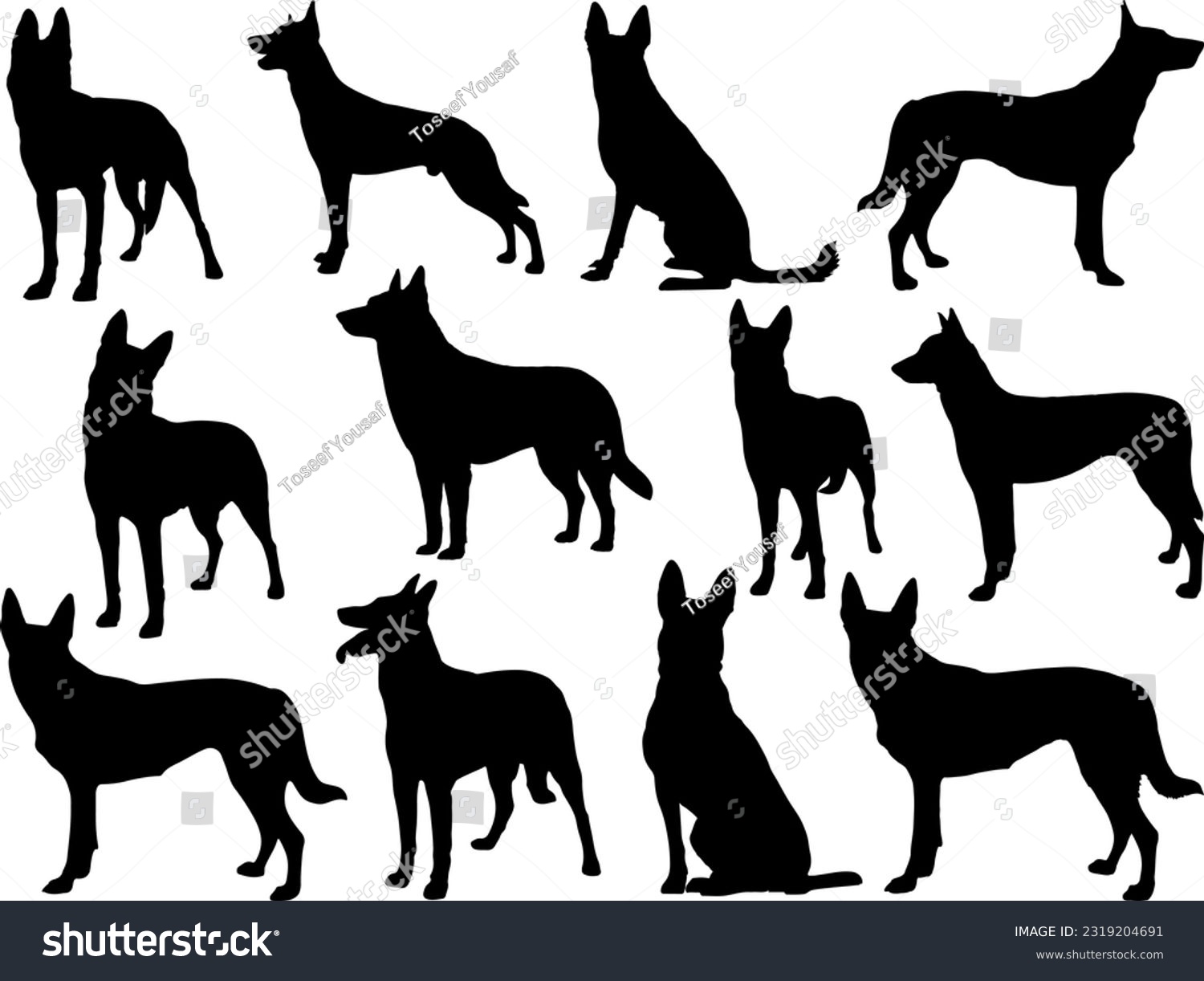 SVG of Set of Belgian Malinois Dog Silhouette svg