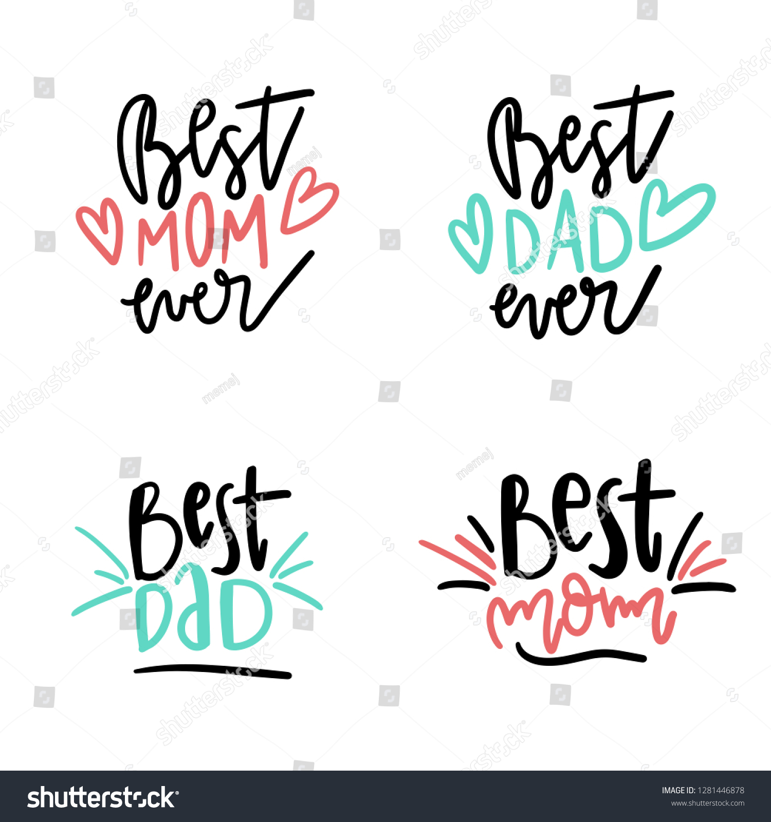 Set Best Mom Best Dad Quotes Stock Vector Royalty Free 1281446878