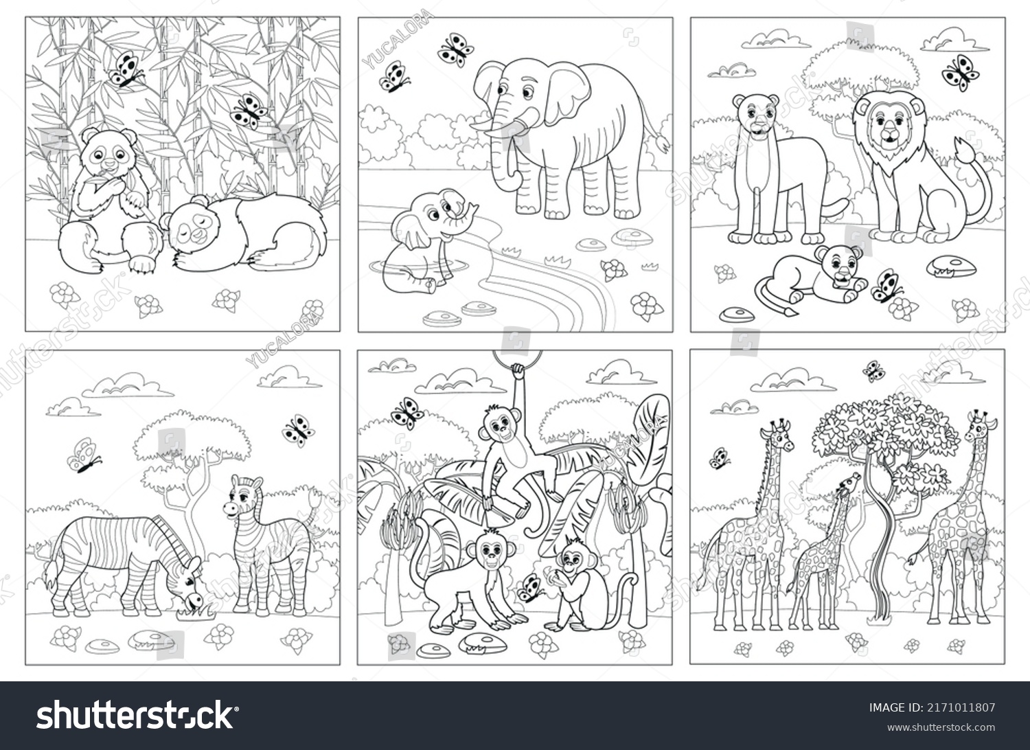 Set Big Coloring Book Zoo Animals Stock Vector (Royalty Free