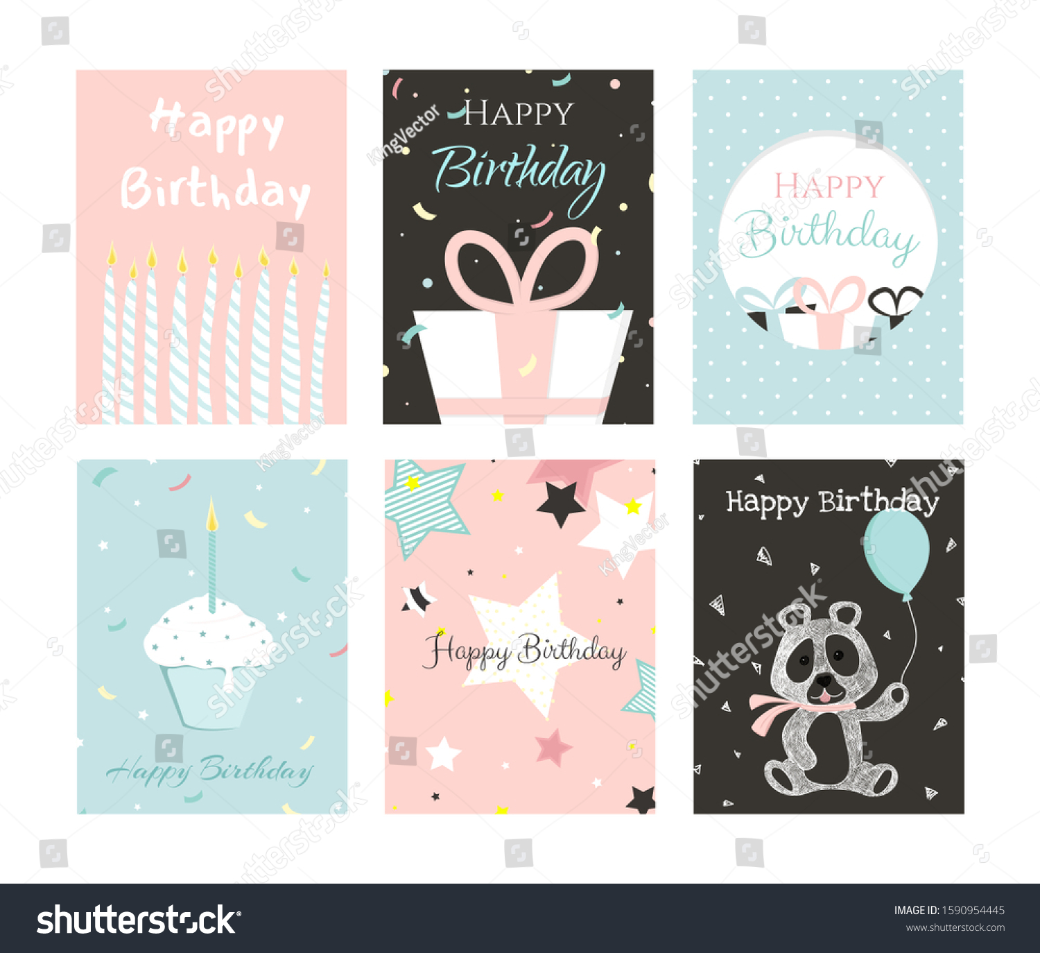 Set Birthday Greeting Cards Design Stock Vector (Royalty Free) 1590954445