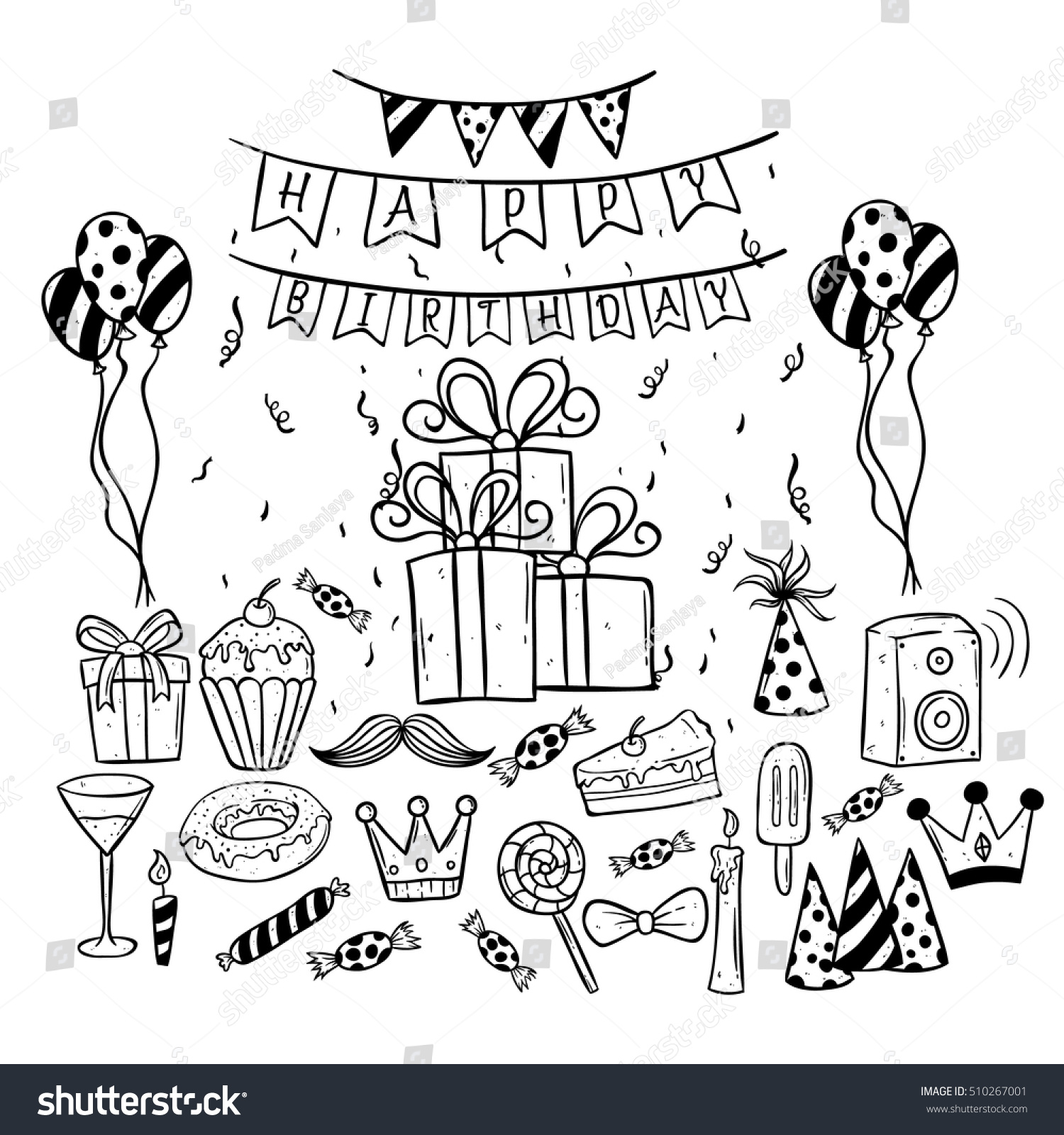 Set Birthday Party Collection Using Doodle Stock Vector Royalty