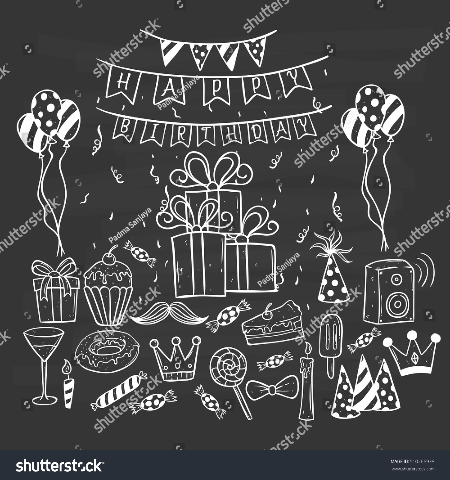 Set Birthday Party Collection Using Doodle Stock Vector Royalty