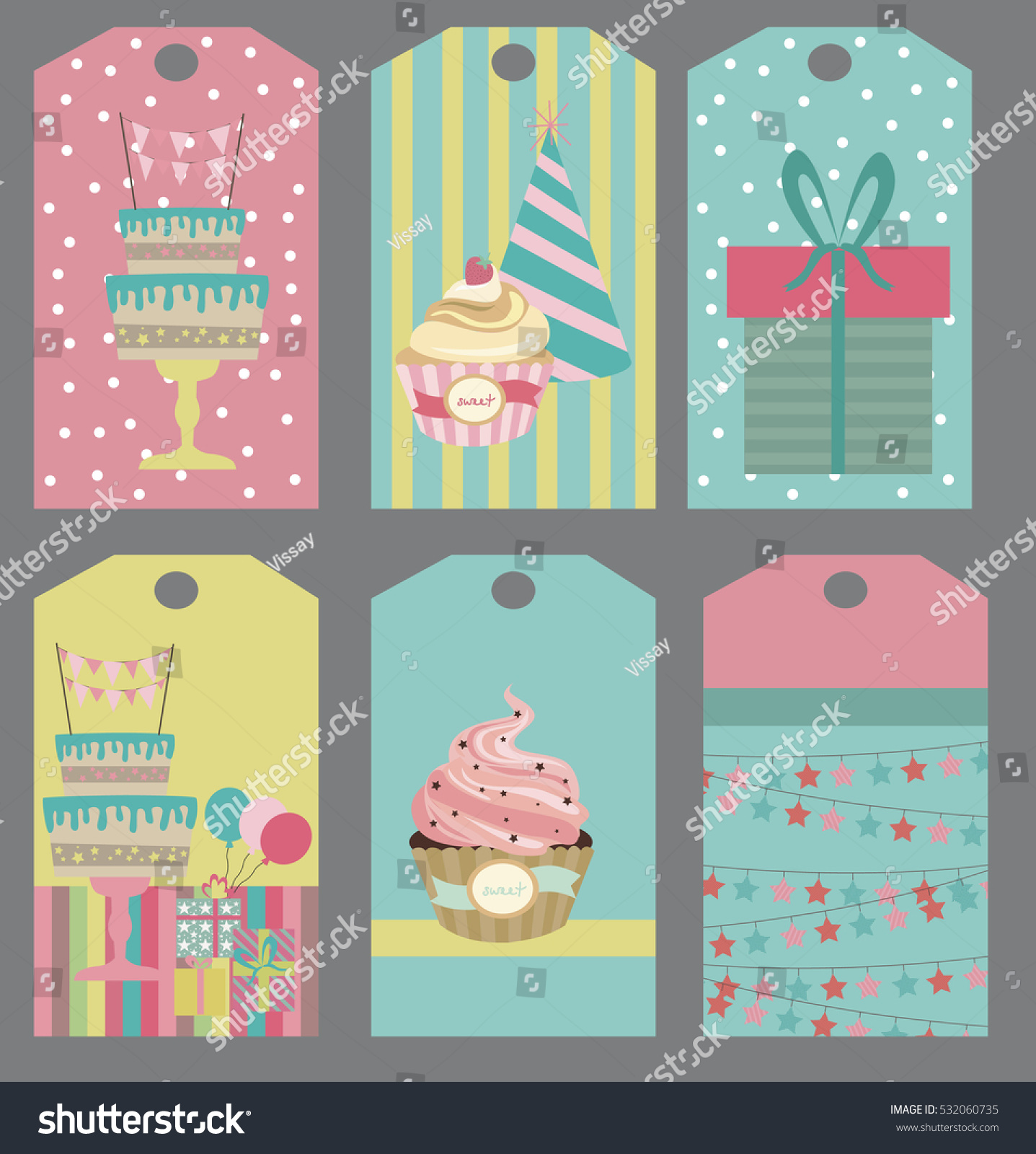 set birthday stickers template vector illustration stock vector