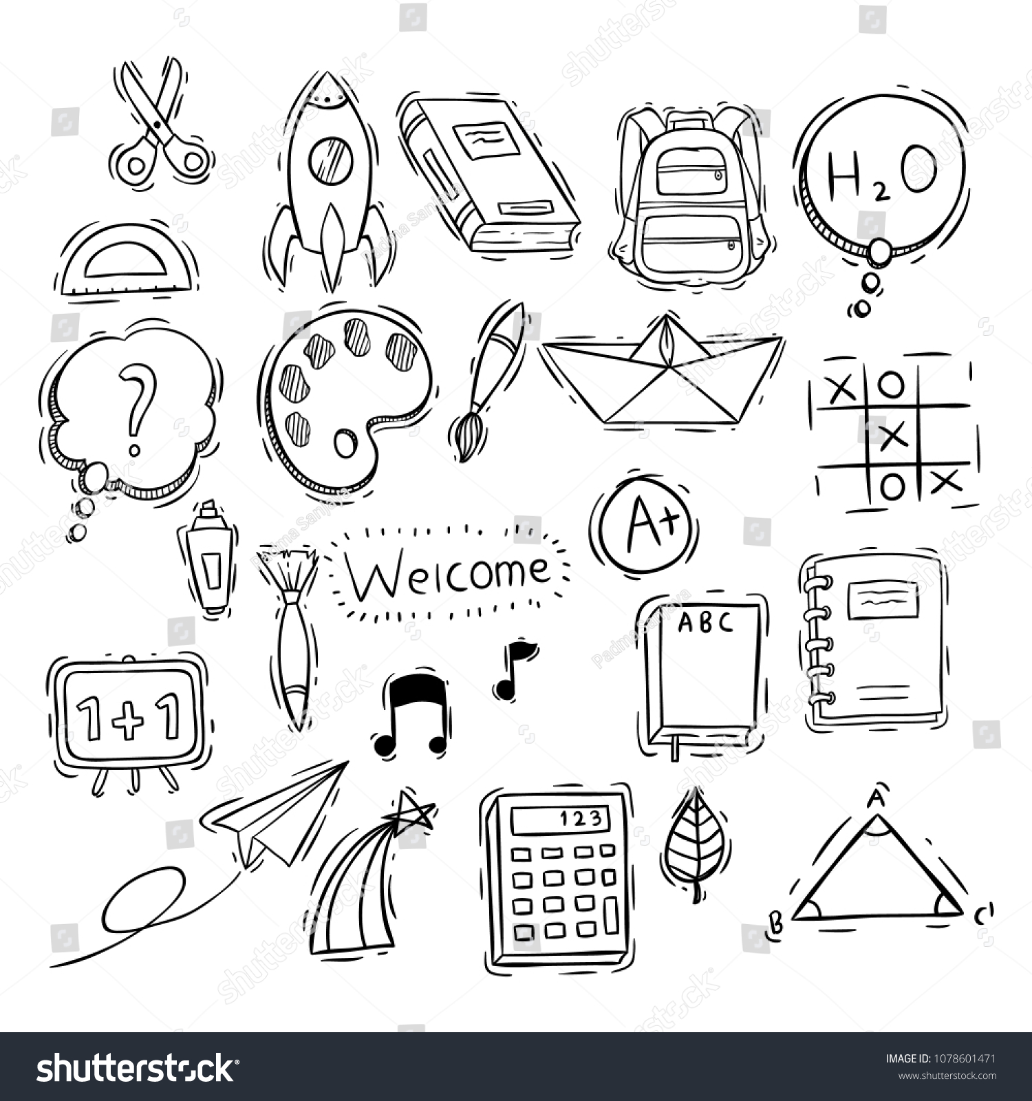 Set Black White Doodle School Icons Stock Vector (Royalty Free ...