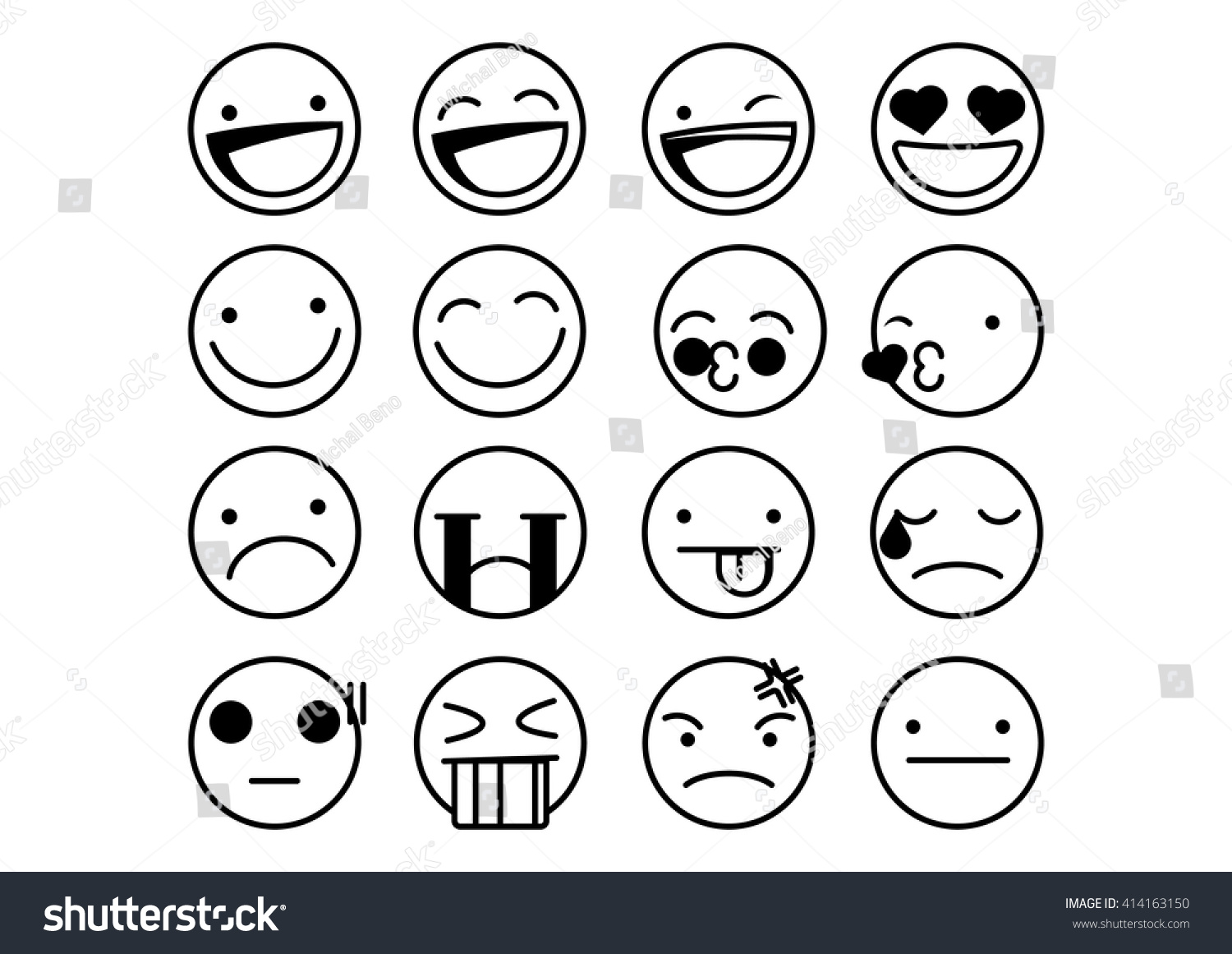 Set of black and white emoticons emoji isolated on white background vector illustration