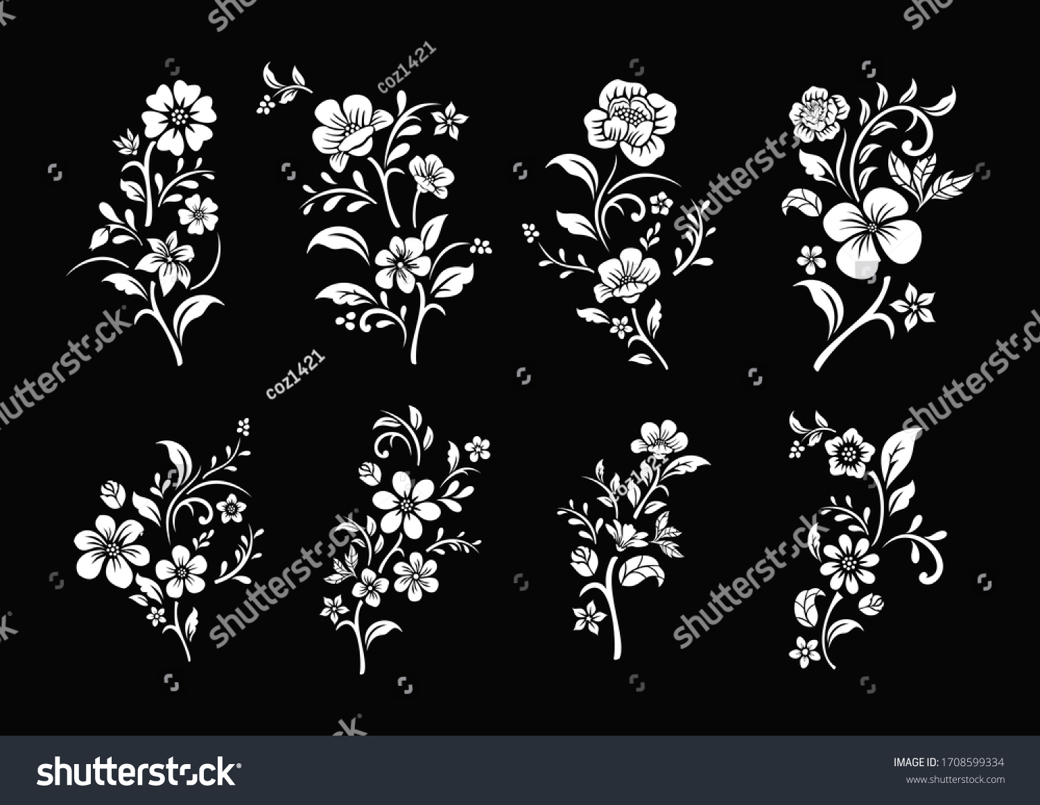 SVG of Set of black and white flowers cutting svg
