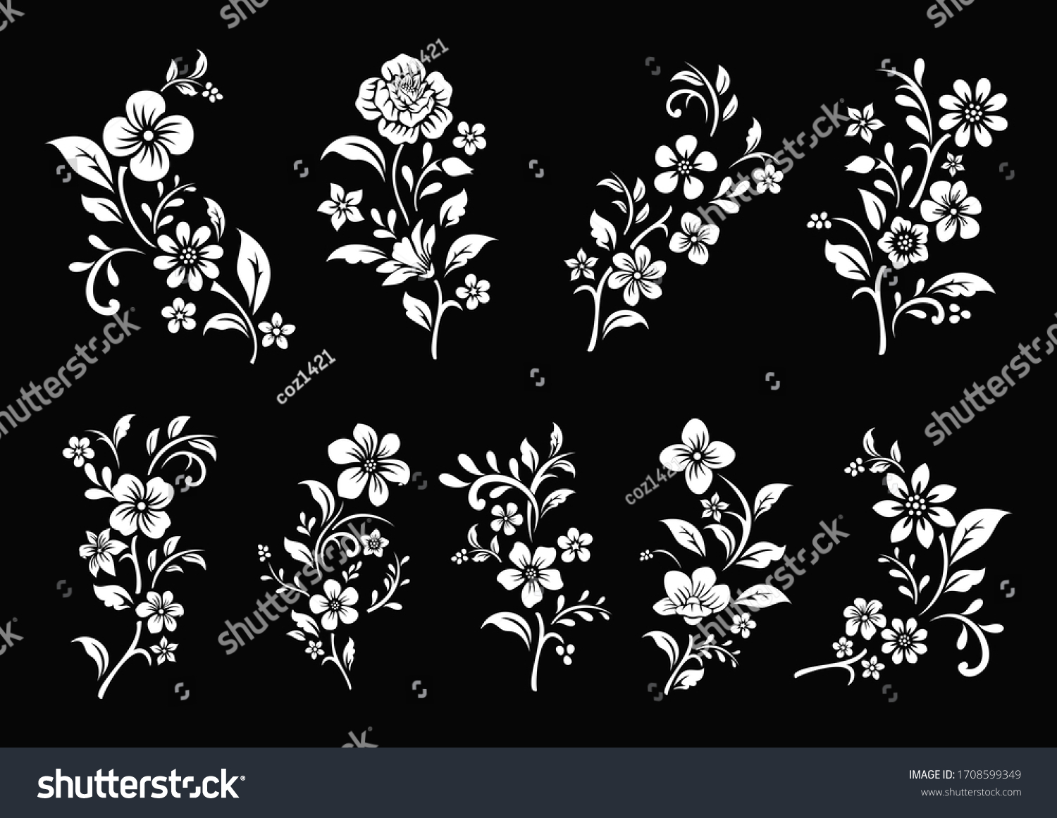 SVG of Set of black and white flowers cutting svg