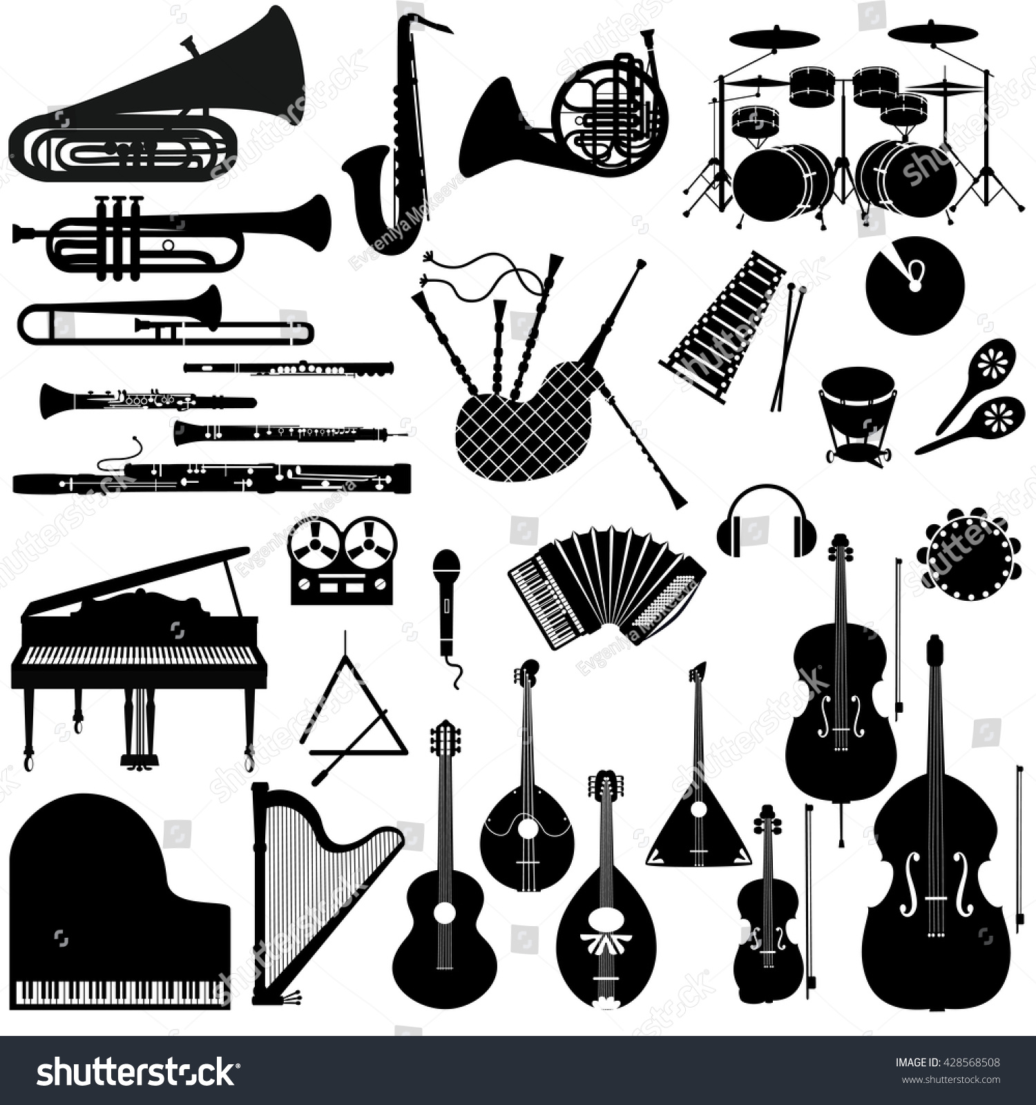 Set Black White Icons Musical Instruments Stock Vector 428568508 ...