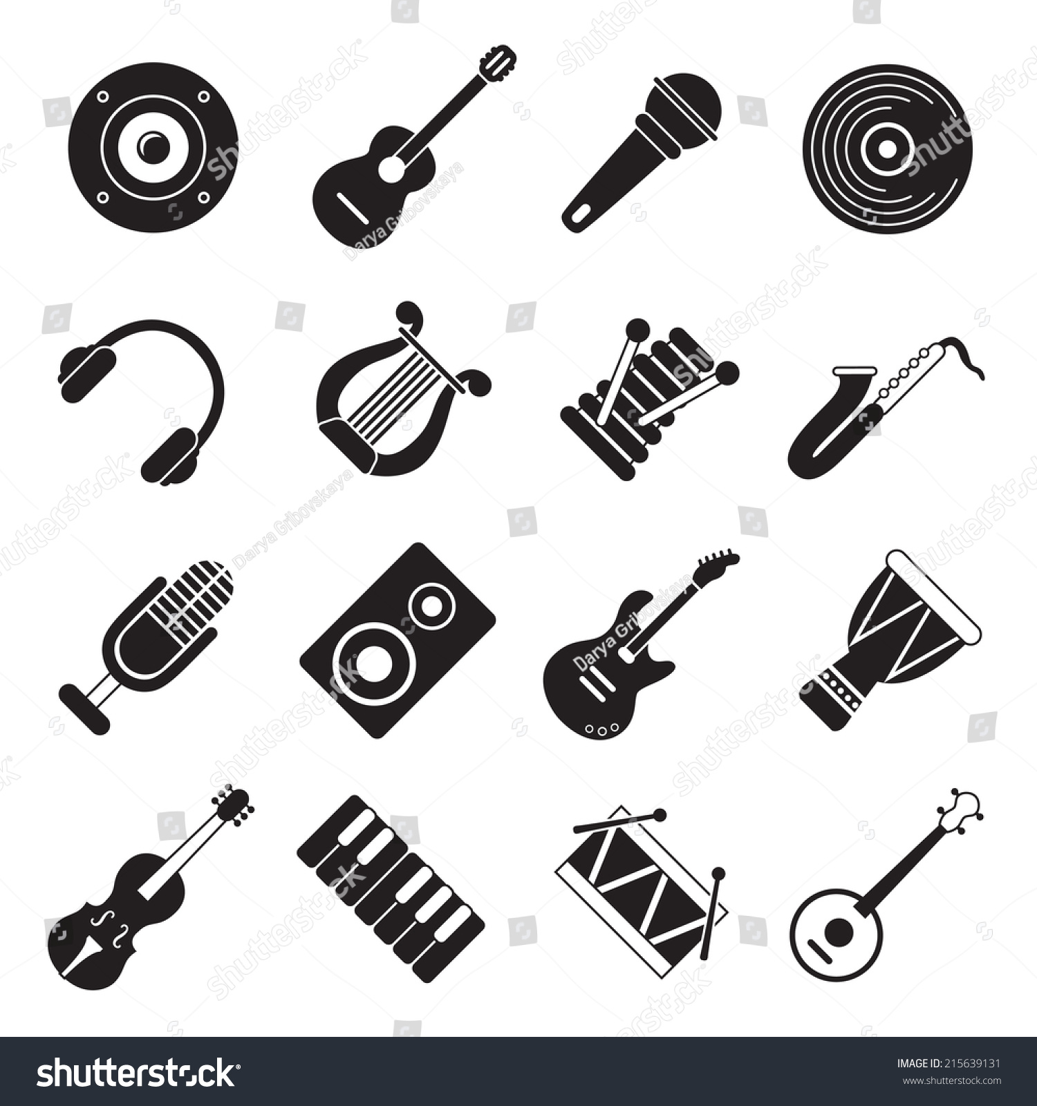 Set Black White Musical Instruments Stock Vector (Royalty Free) 215639131