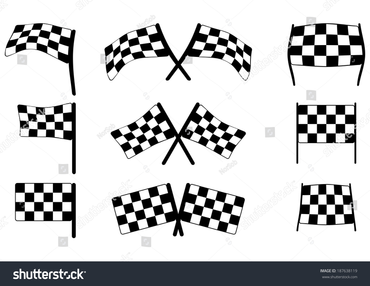 Set Of Black And White Racing Flag On White Background. Vector ...