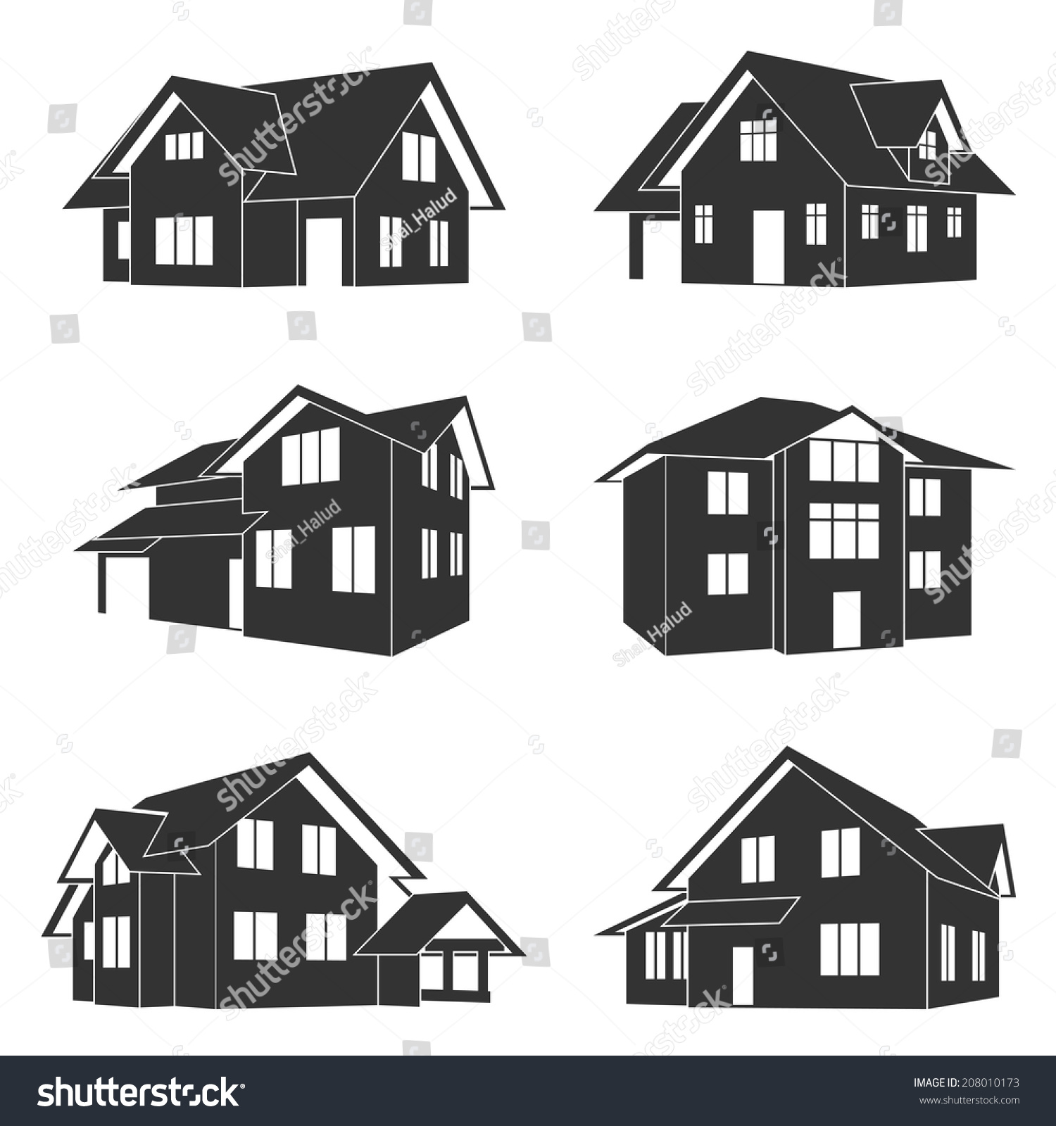 Set Black White Silhouette Icons Houses Stock Vector (Royalty Free