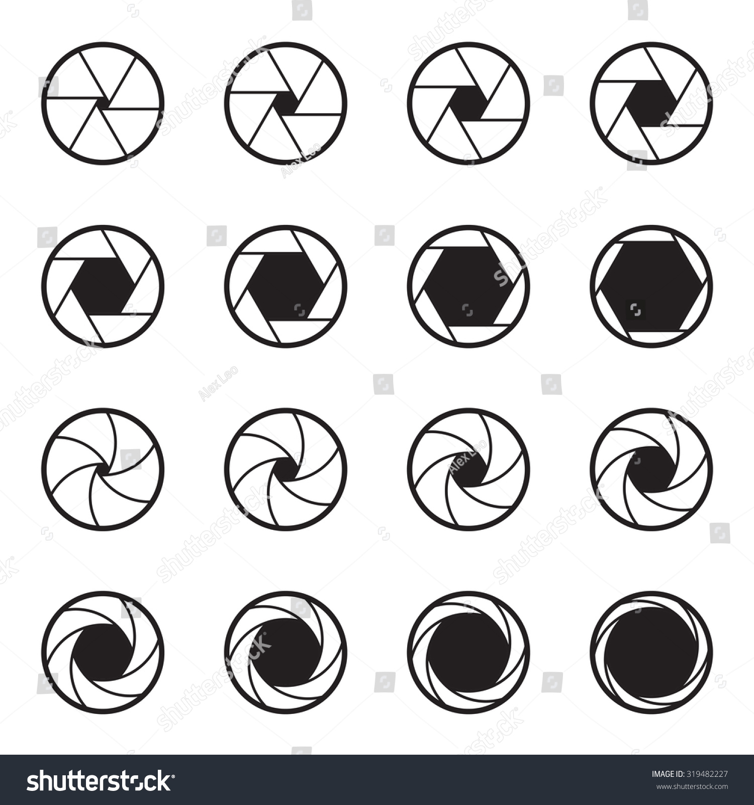 Set Black Camera Lens Aperture Icons Stock Vector 319482227 - Shutterstock