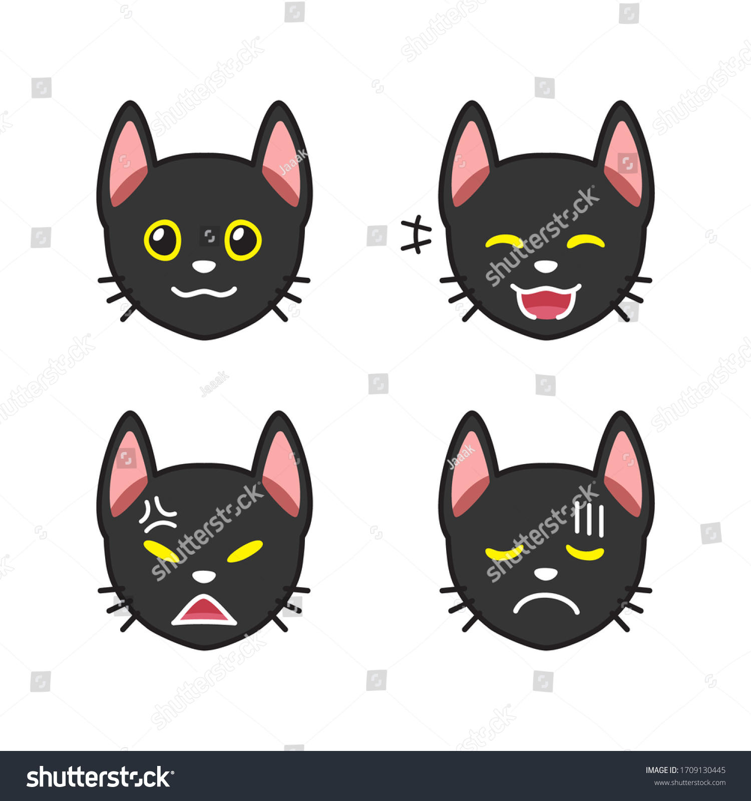 Set Black Cat Faces Showing Different Stock Vector Royalty Free