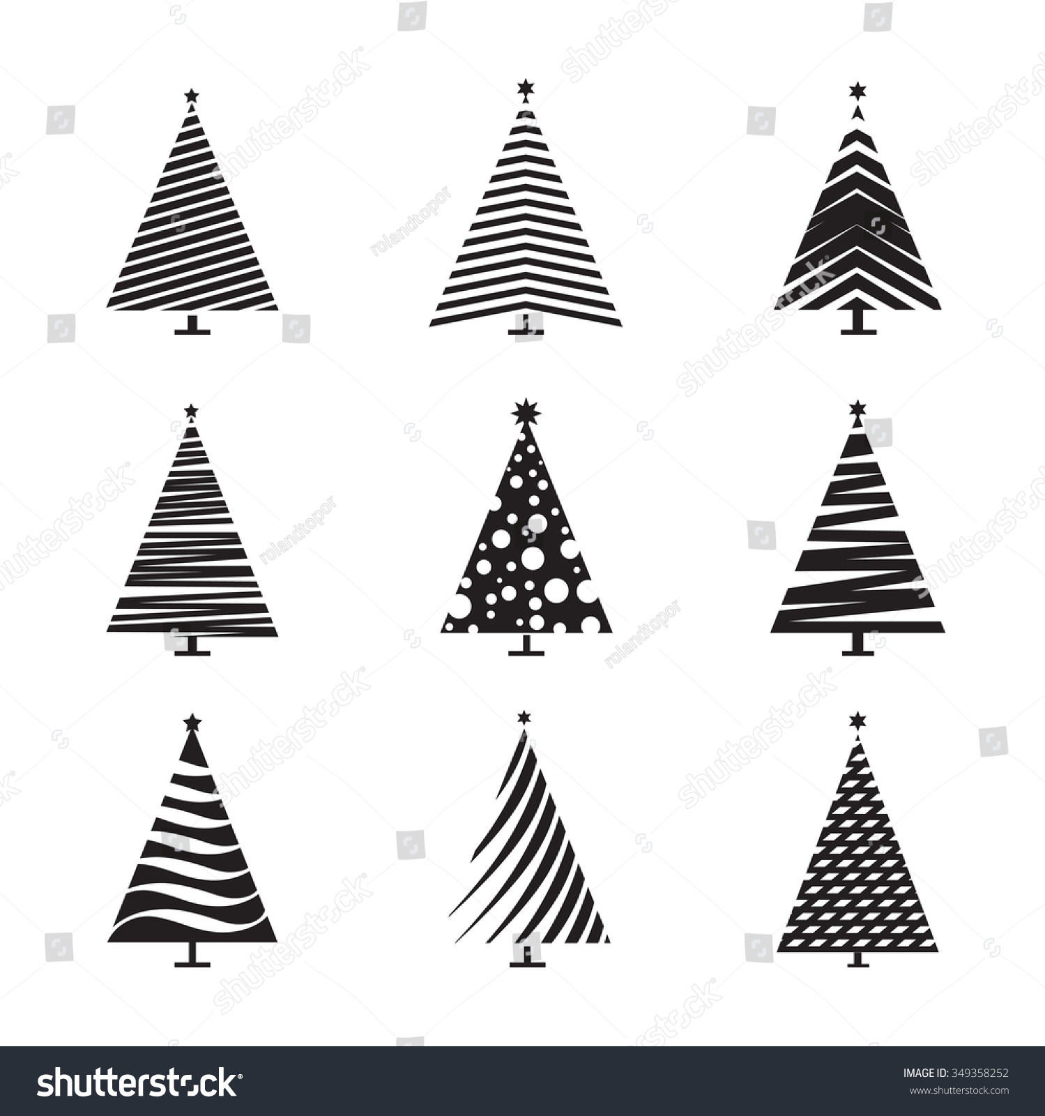 Set Of Black Christmas Tree. Vector Illustration And Icons - 349358252 ...