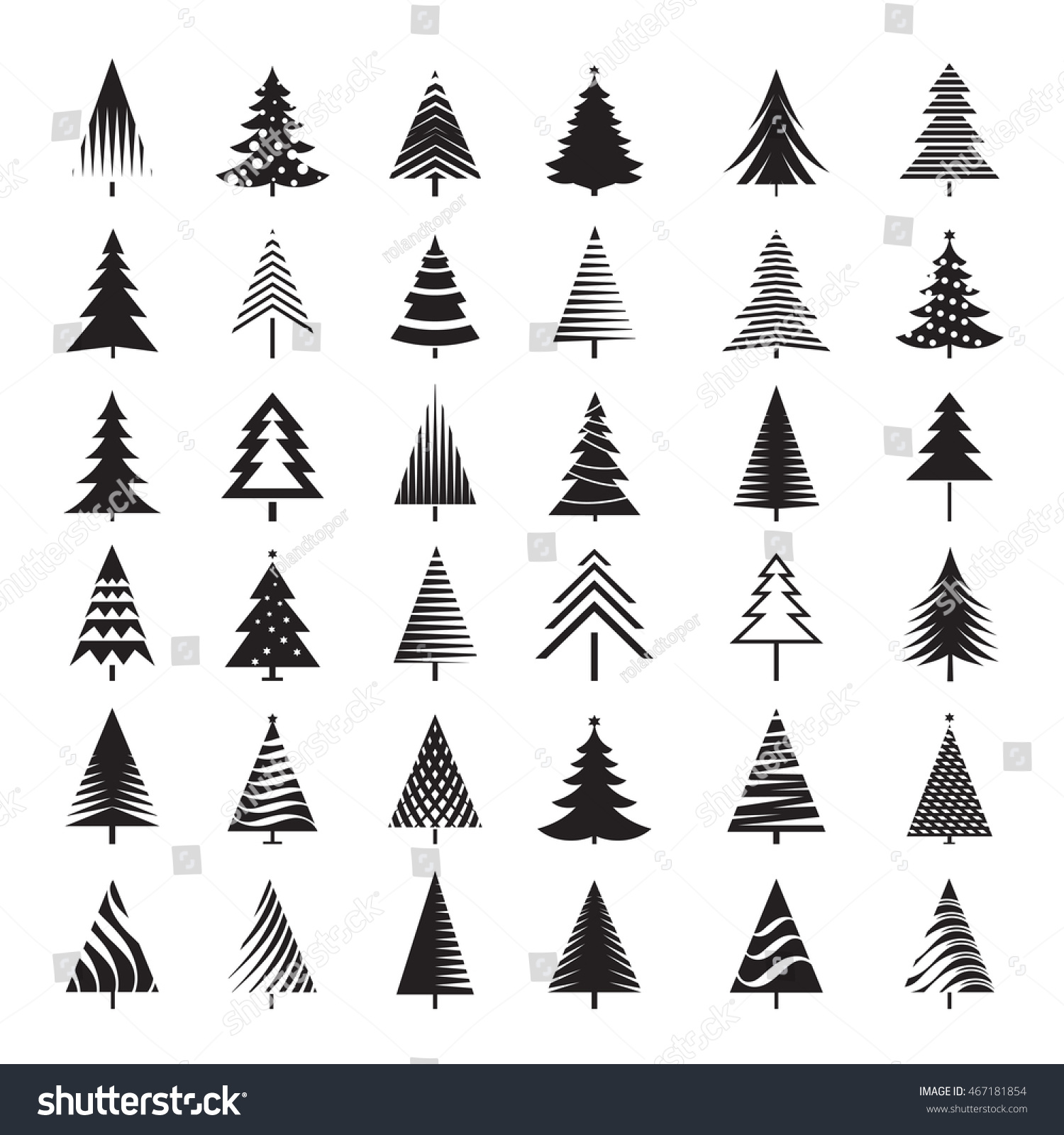 Set Black Christmas Tree Vector Illustrations Stock Vector (Royalty ...