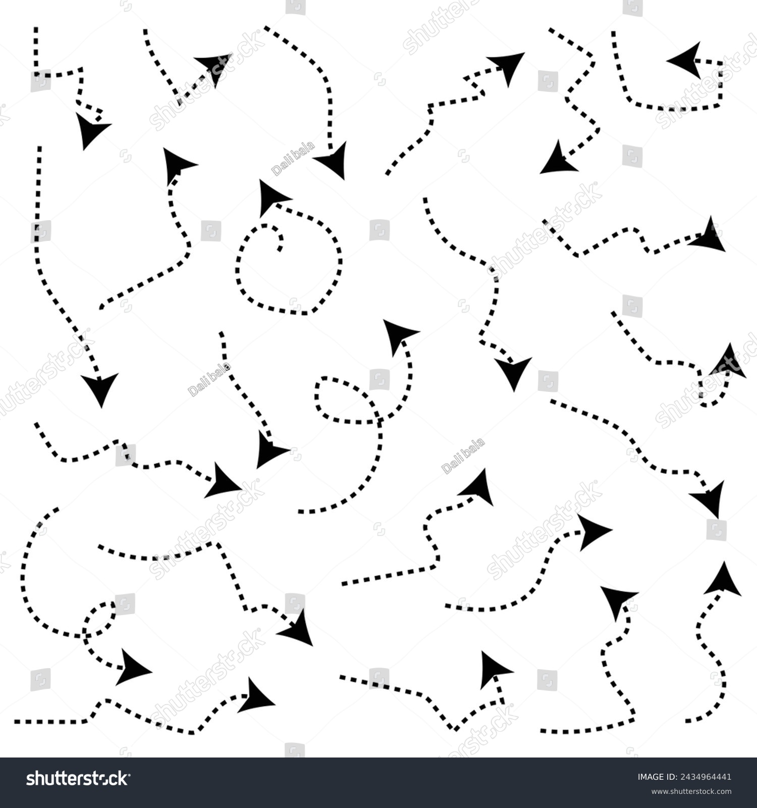 SVG of Set of black dotted arrows in doodle style. Broken arrows in the form of a loop. Flow direction. Pointers to the wire, up, down. Curved line. Vector illustration 8 9 0 svg
