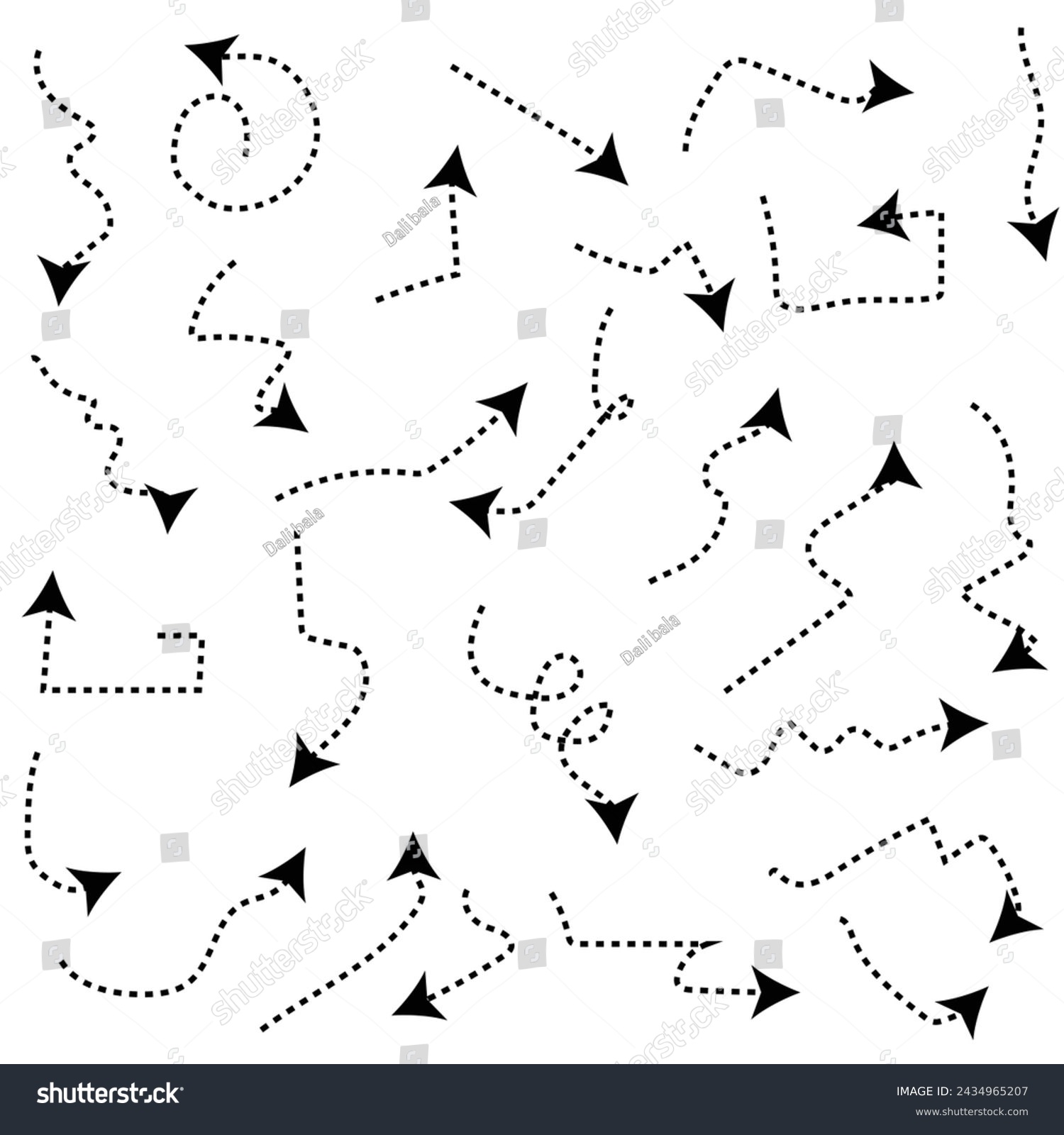 SVG of Set of black dotted arrows in doodle style. Broken arrows in the form of a loop. Flow direction. Pointers to the wire, up, down. Curved line. Vector illustration 4 3 3 svg
