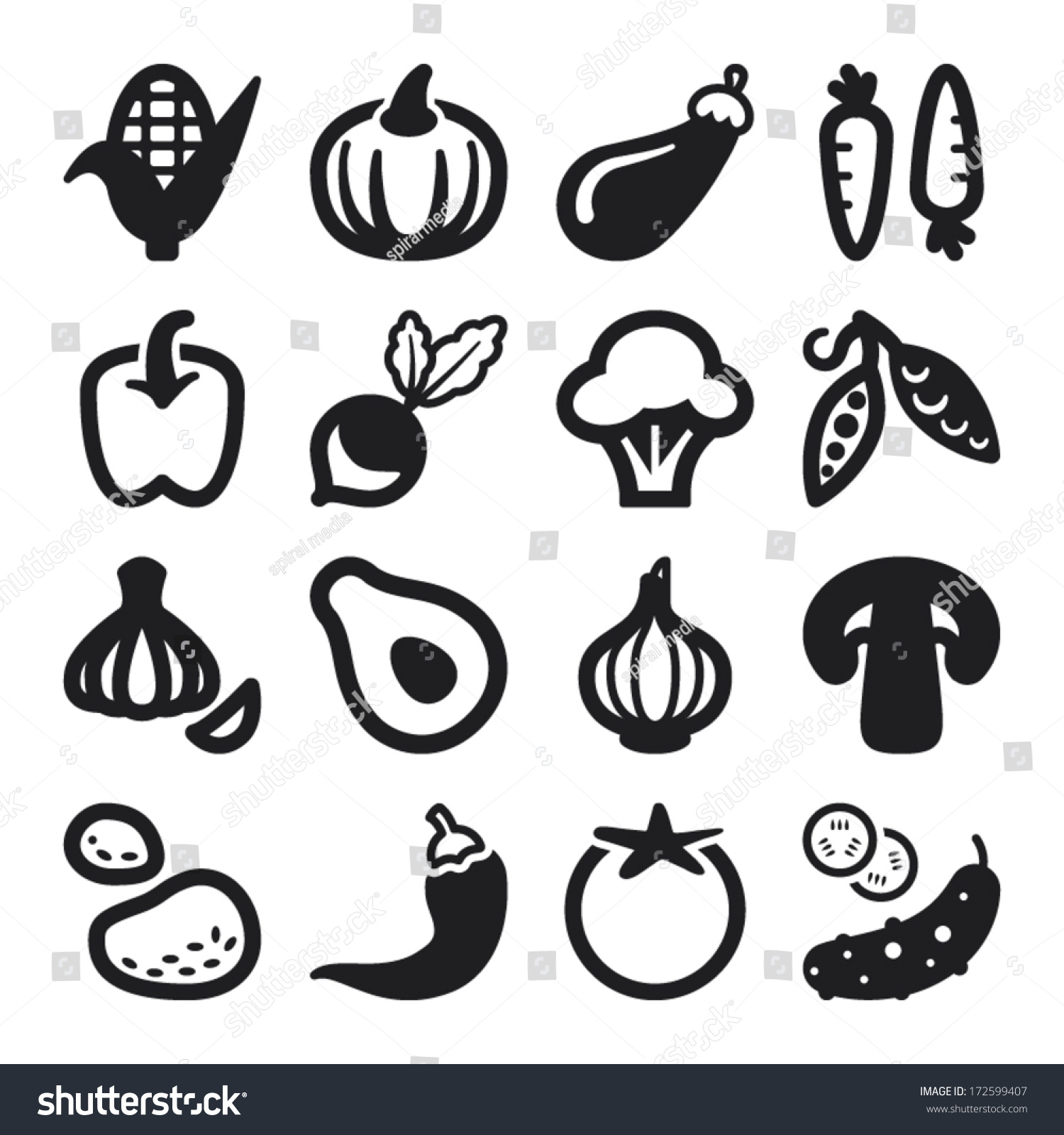 Set Of Black Flat Icons About Vegetables Stock Vector Illustration ...