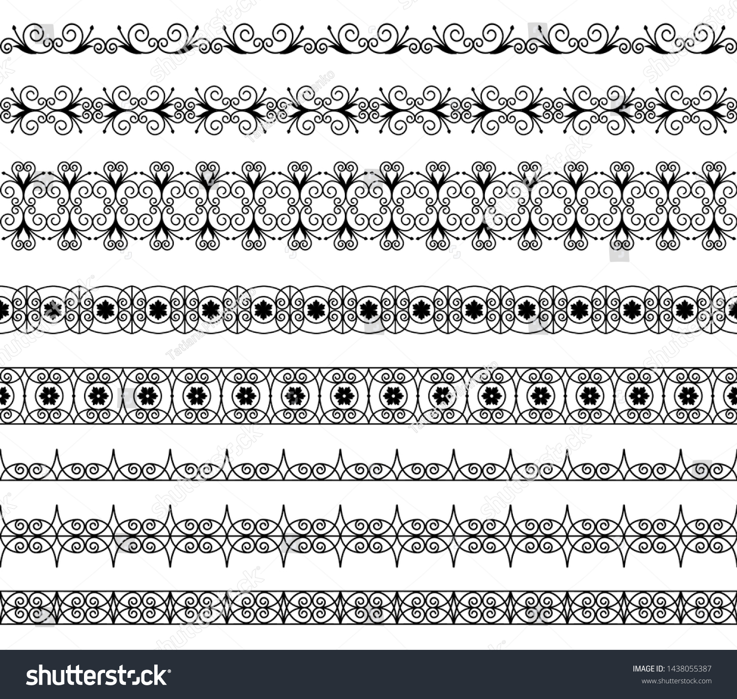 Set Black Floral Borders On White Stock Vector (Royalty Free) 1438055387