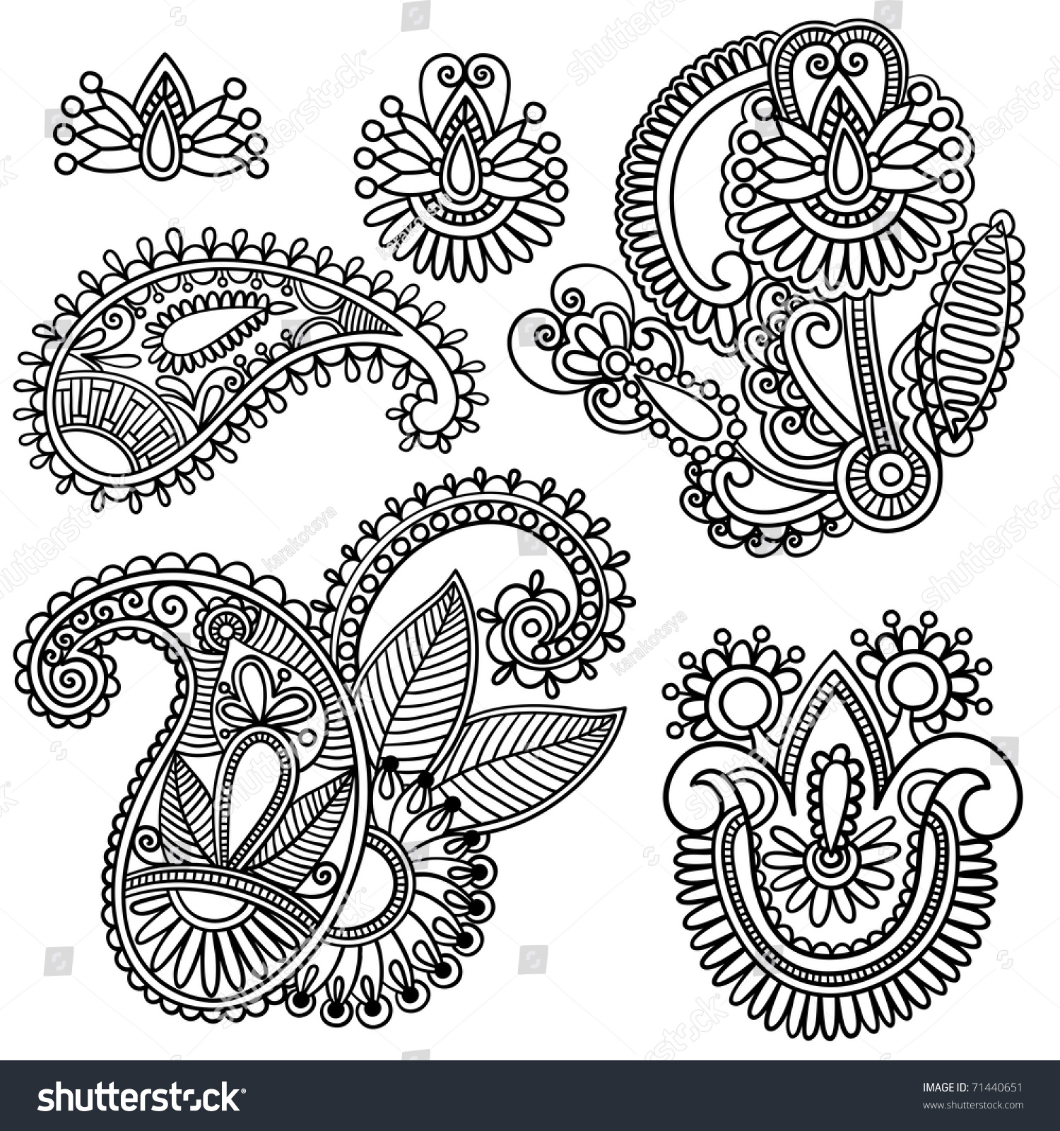 Set Of Black Flower Design Stock Vector Illustration 71440651 ...