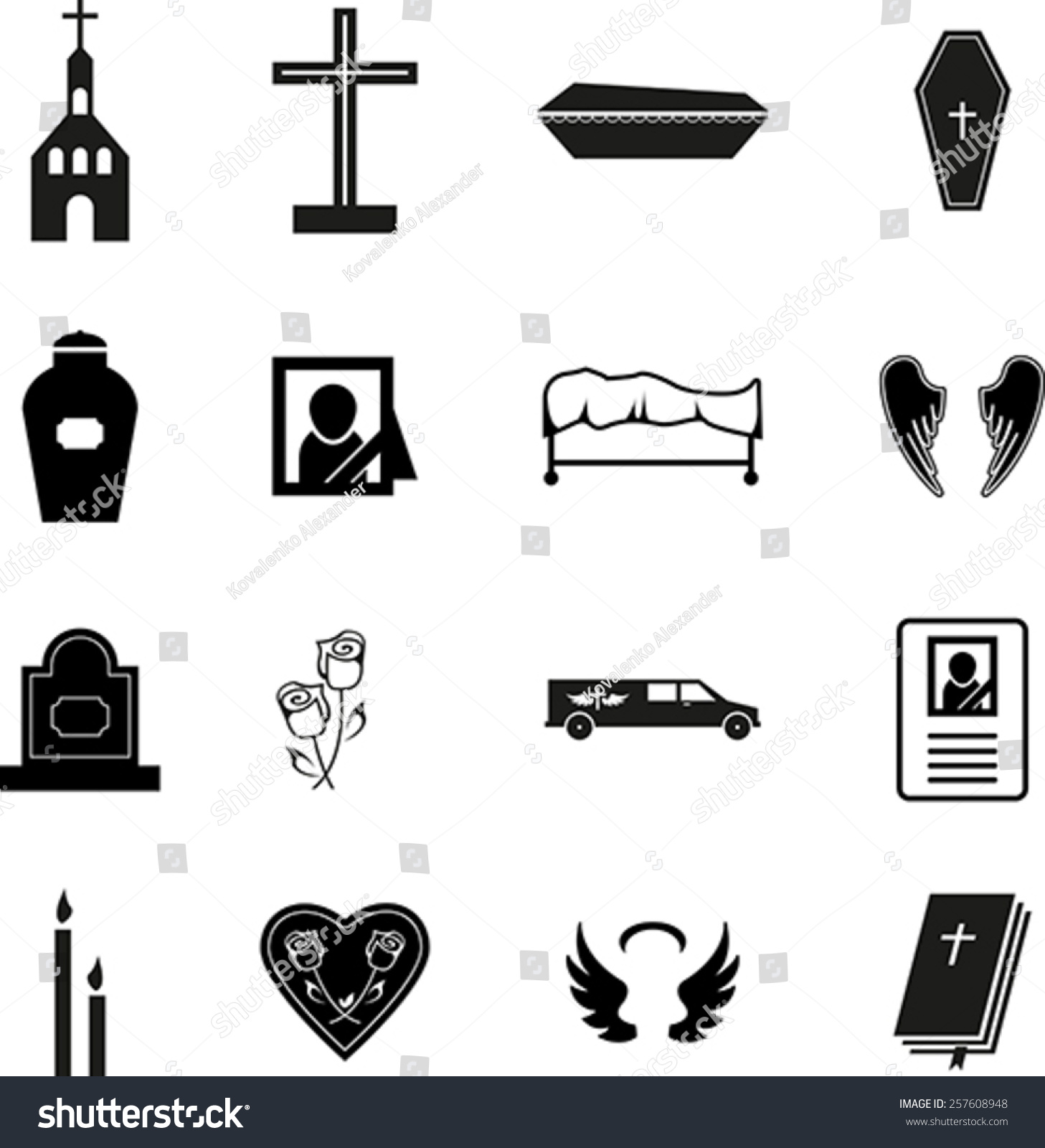 Set Of Black Funeral Icons Stock Vector 257608948 Shutterstock