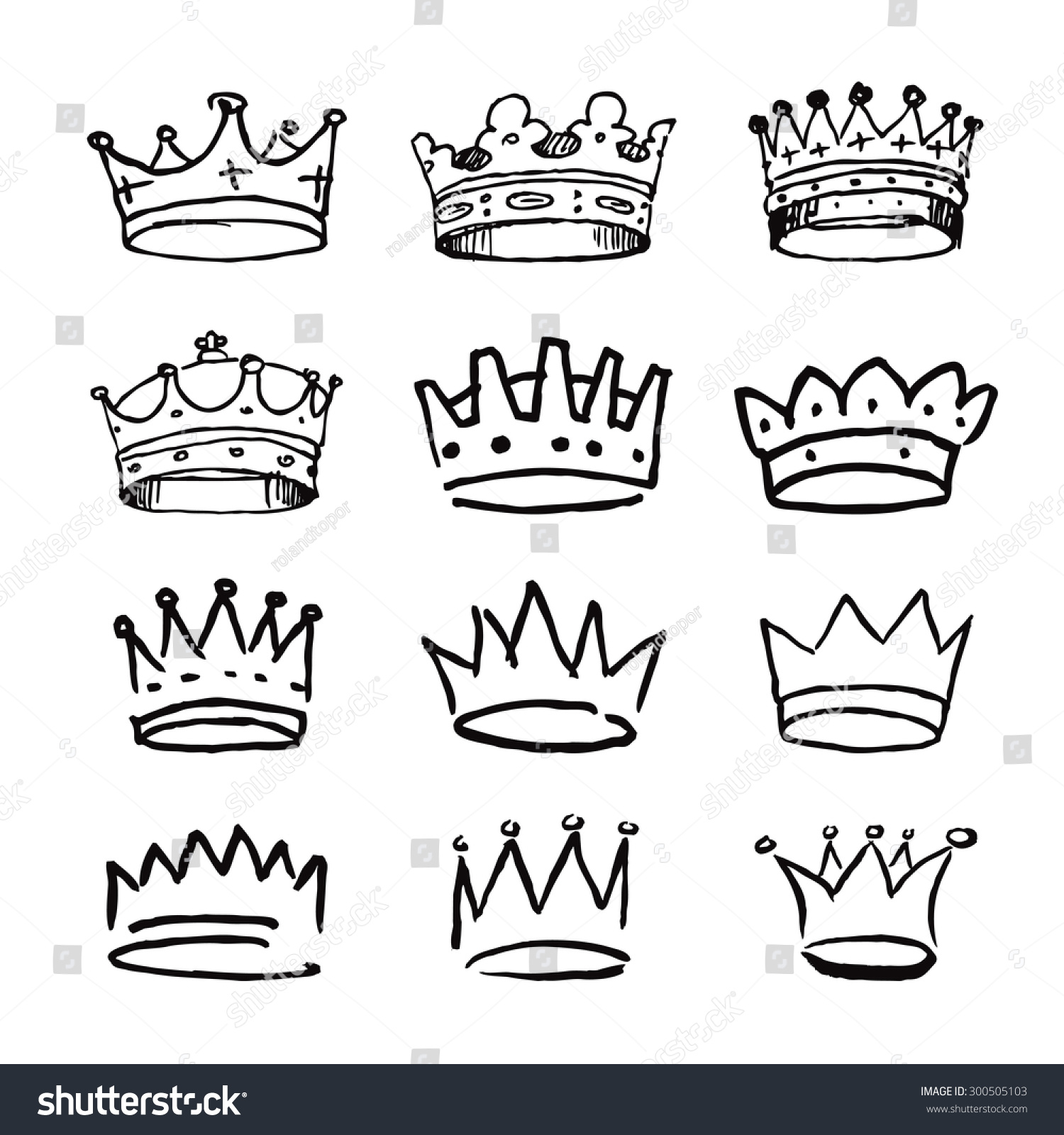 Set Black Hand Drawn Crowns Vector Stock Vector 300505103 - Shutterstock