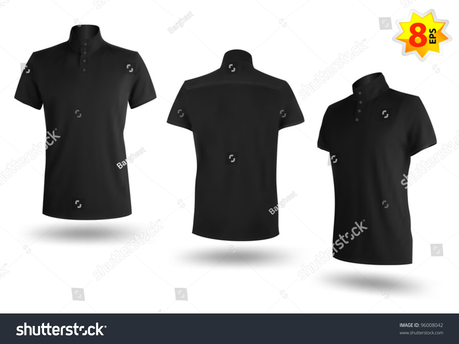 Set Of Black Polo Shirts Template For Men. Mesh And Gradients Only ...