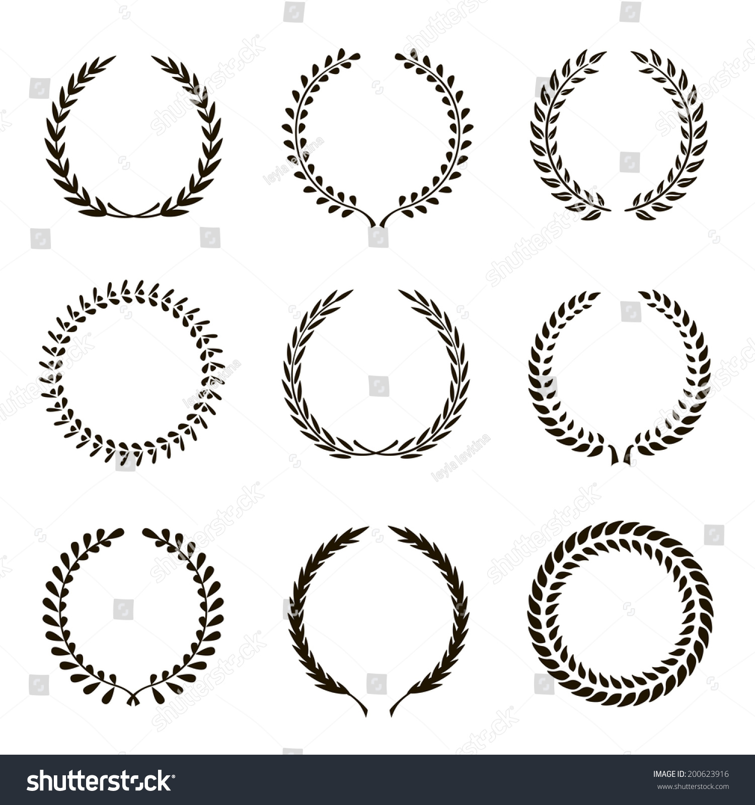 SVG of Set of black silhouette circular laurel wreath svg