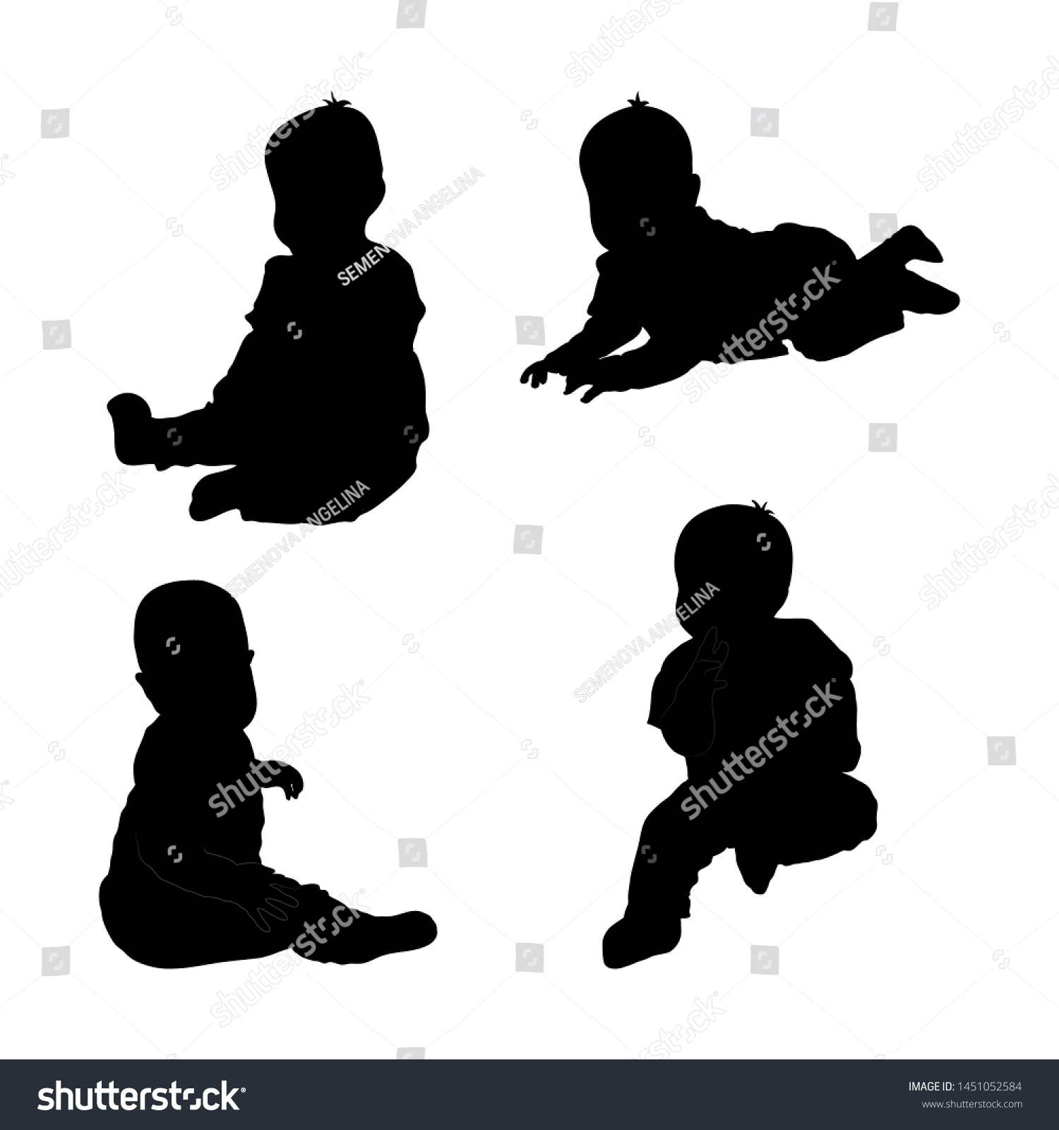 Ensemble De Silhouette Noire D Enfant Bebe Image Vectorielle De Stock Libre De Droits