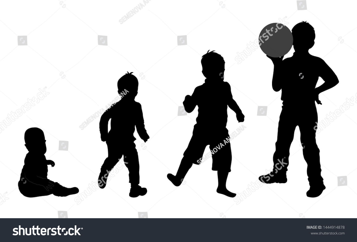 Set Black Silhouette Child Ball Baby Stock Vector (Royalty Free) 1444914878