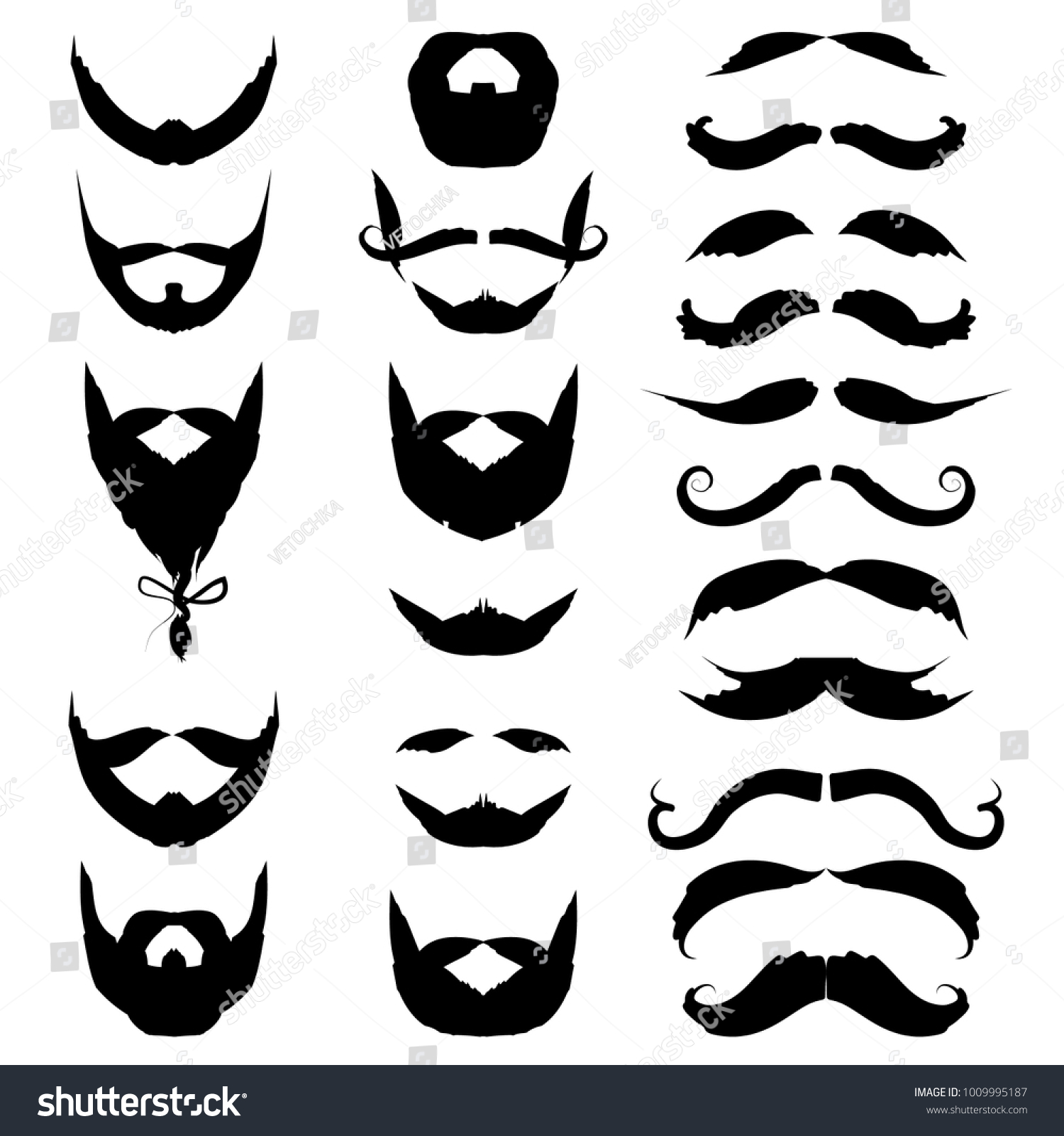 Set Black Silhouette Types Beards Mustaches Stock Vector Royalty Free