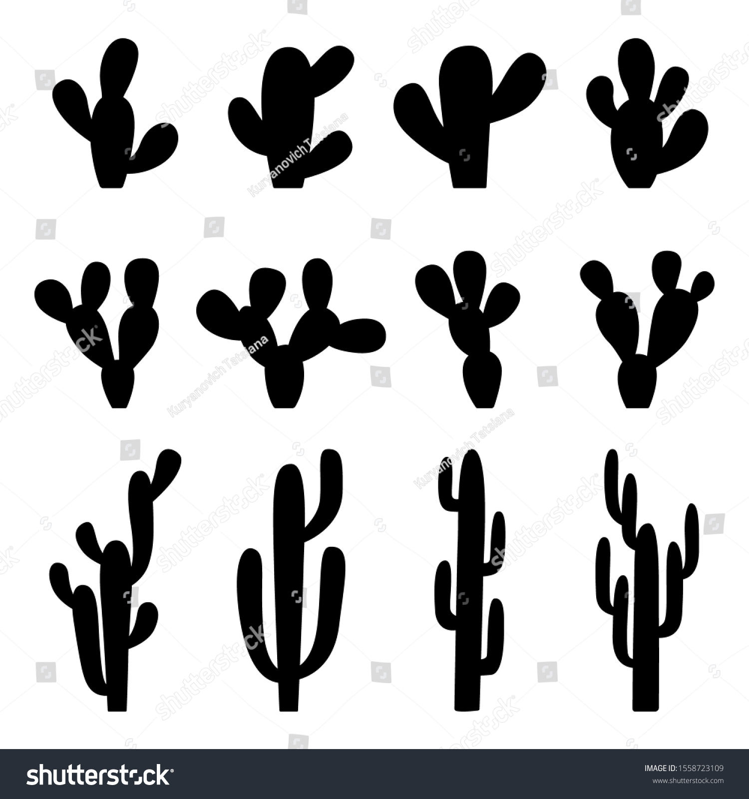 Set Black Silhouettes Cactuses Vector Illustration Stock Vector ...